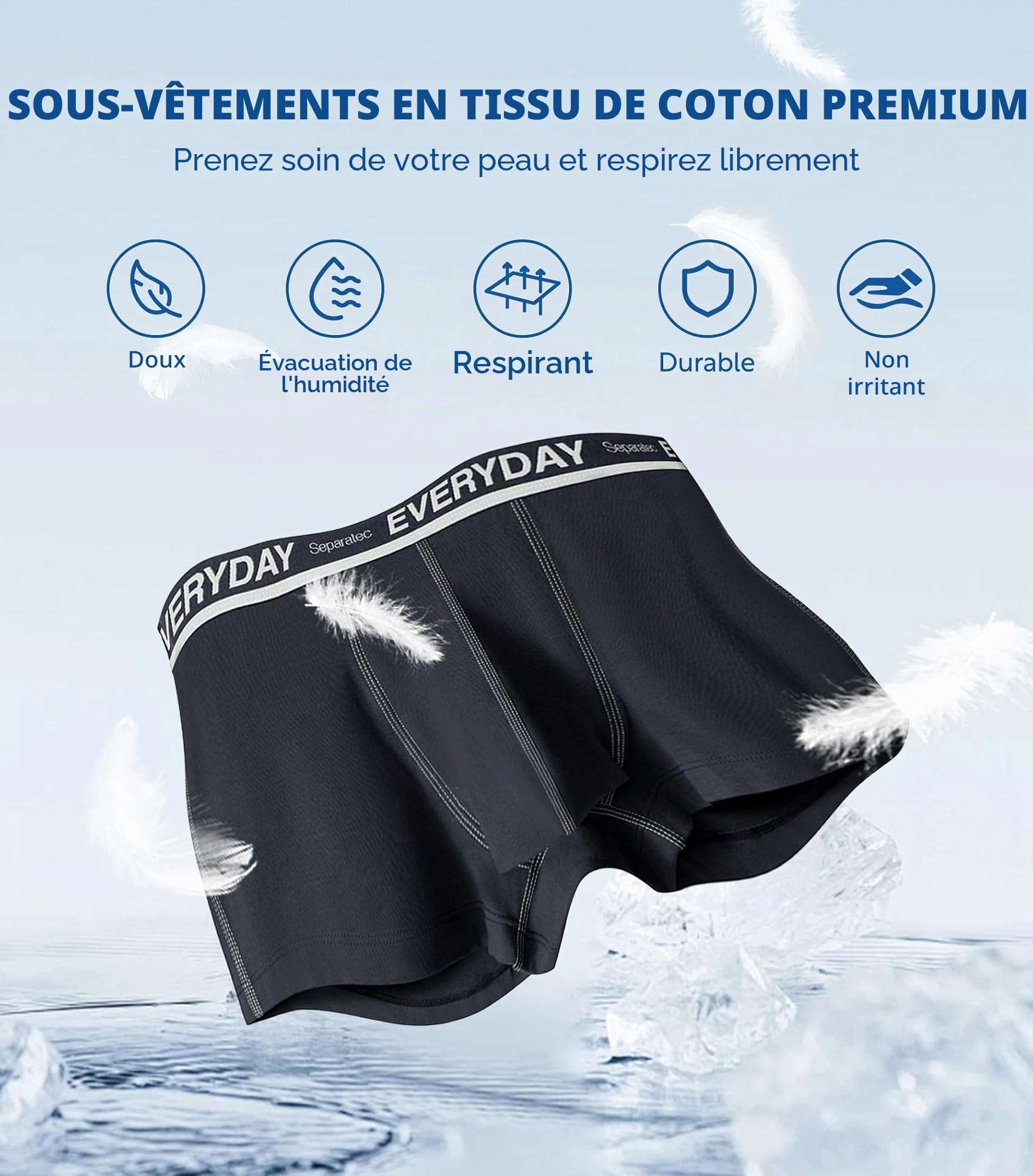 Separatec Boxer pour Hommes Coton Peigné Soutenant Double Poche Caleçons Poches Indépendantes Antimicrobienne Évacuation de l'humidité Respirant Slip Confort Homme Slips Multipack