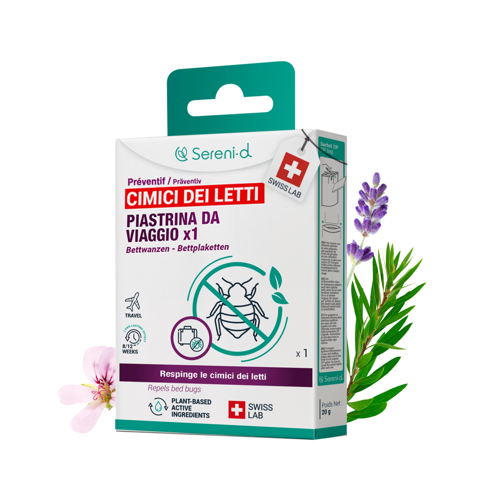PIASTRINA DA VIAGGIO Repellente CIMICI DEI LETTI - Protegge il Tuo Bagaglio dalle Cimici dei Letti - Alta Efficacia Preventiva - Sereni-d SWISS LAB