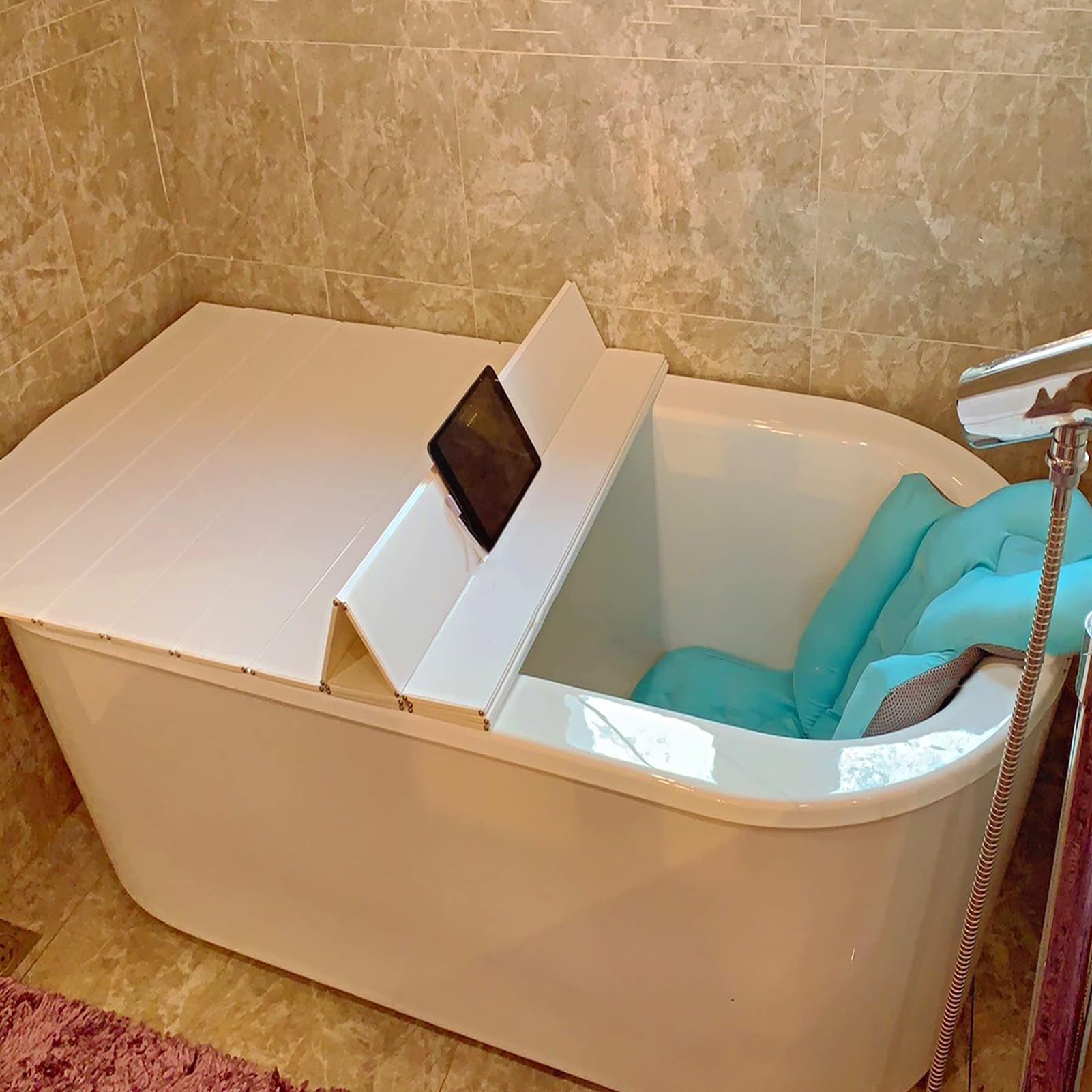Couverture de Baignoire, Plateau Baignoire, Plateau Isolation Couvercle pour Salle de Bain, PVC Housse de Baignoire Pliable Housses Baignoire for Accueil Salle Bains Spa Vivre (160×70×0.7CM)