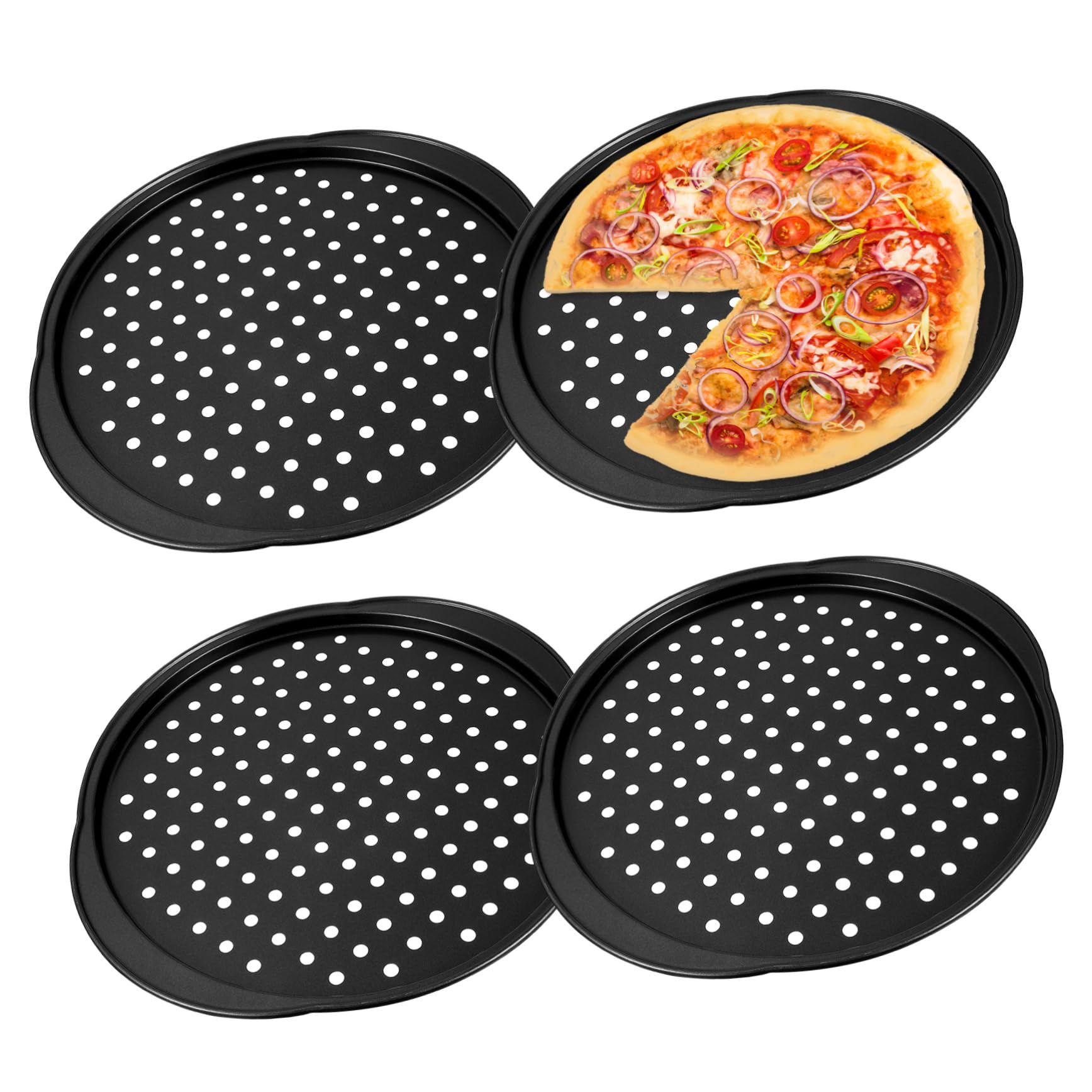 4piezas Bandejas Para Pizza Perforadas Con Acero Al Trapeadores Para Horno Utensilios De Cocina Antiadherentes Para Hornear Pizza