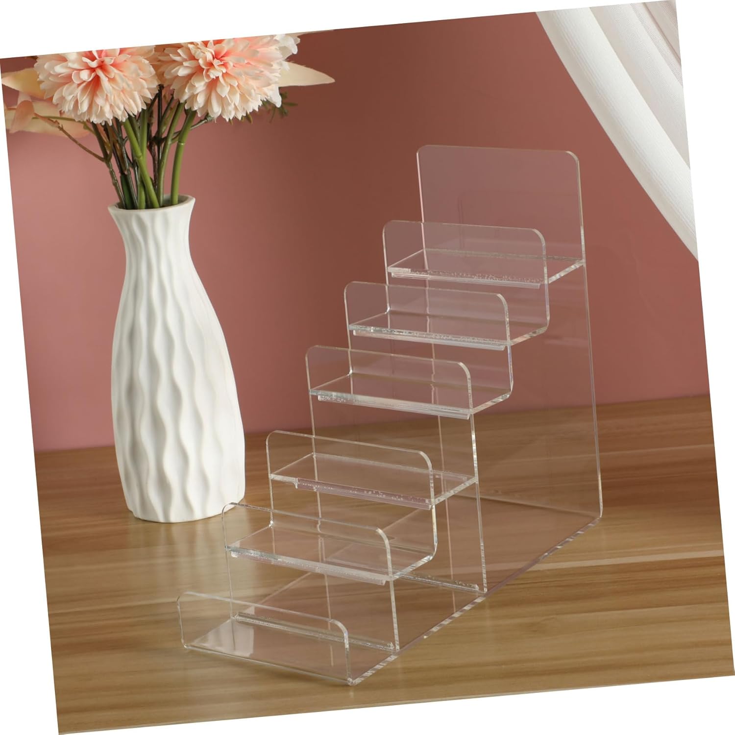 STOBAZA Acrylic Wallet Display Stand Holder 6-Tier Clear Handbag Display Stand Holder Purse Stand Jewelry Display Riser Cosmetic Display Racks, 1pc