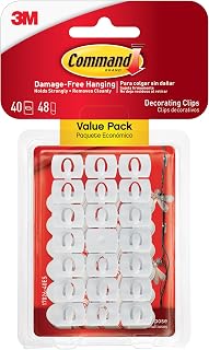 Command Decorating Clips 40-Pack with 48 Strips - Damage-Free Hanging for Fairy Lights, Christmas Strings & Cables, No Tools Needed