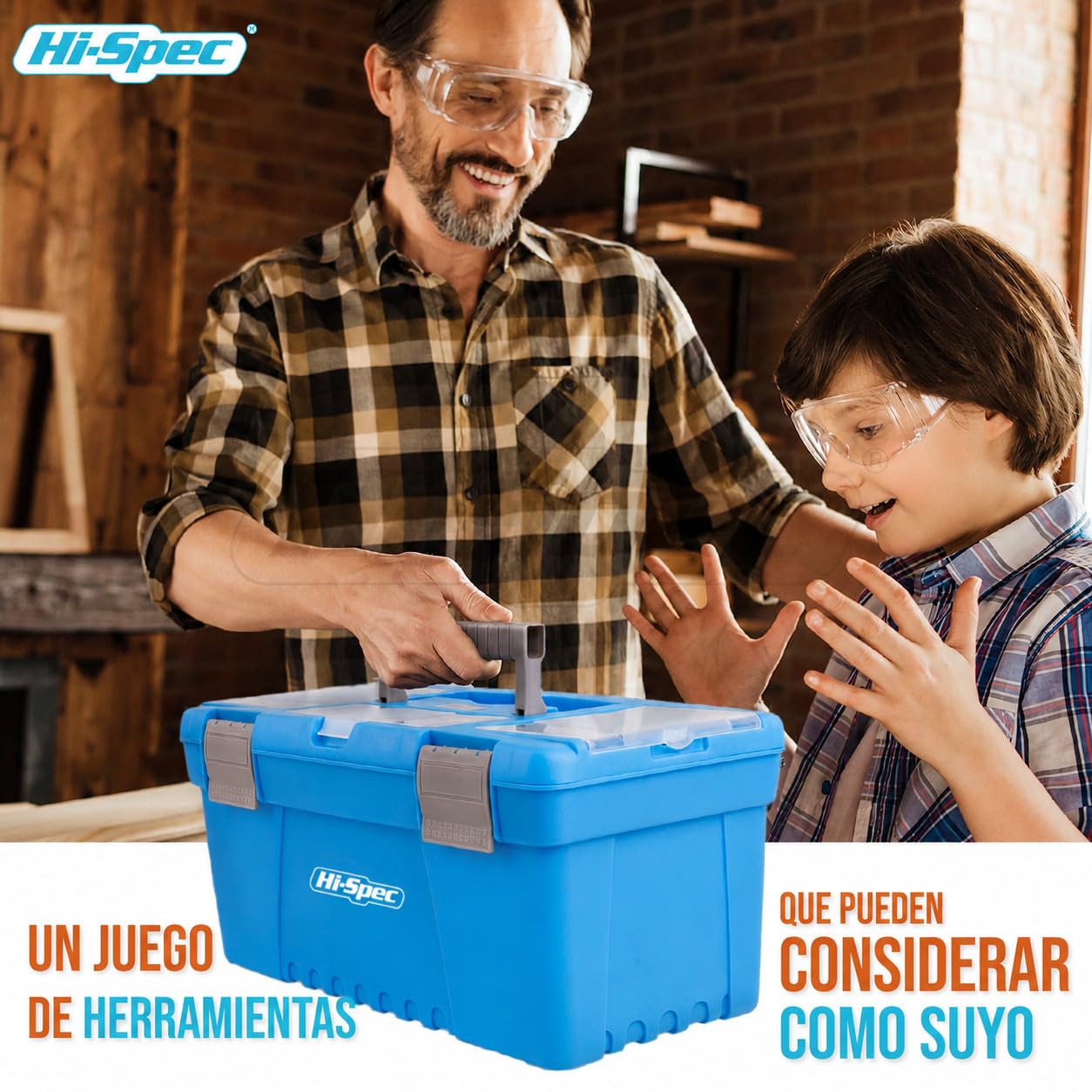 Hi-Spec Caja Jumbo de Herramientas Reales para Carpintería Infantil 8+ | 26 piezas; formón, serrucho, mazo, sargentos, gafas y lápices; trabajos de madera; no es juguete; supervisión adulta 8+ años