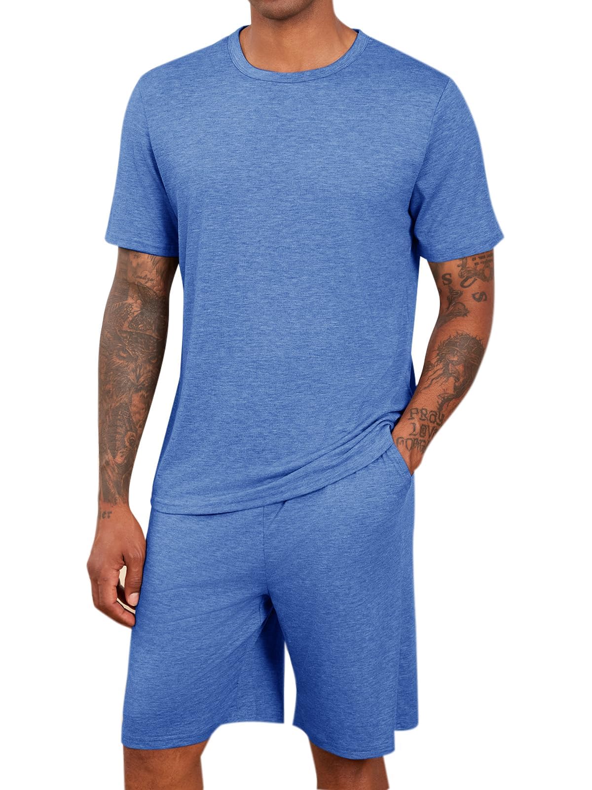 Runcati Herren Pyjama Sets Sommer Schlafanzüge Kurzarm T Shirts und Shorts 2 Stück Lounge Sets Nachtwäsche