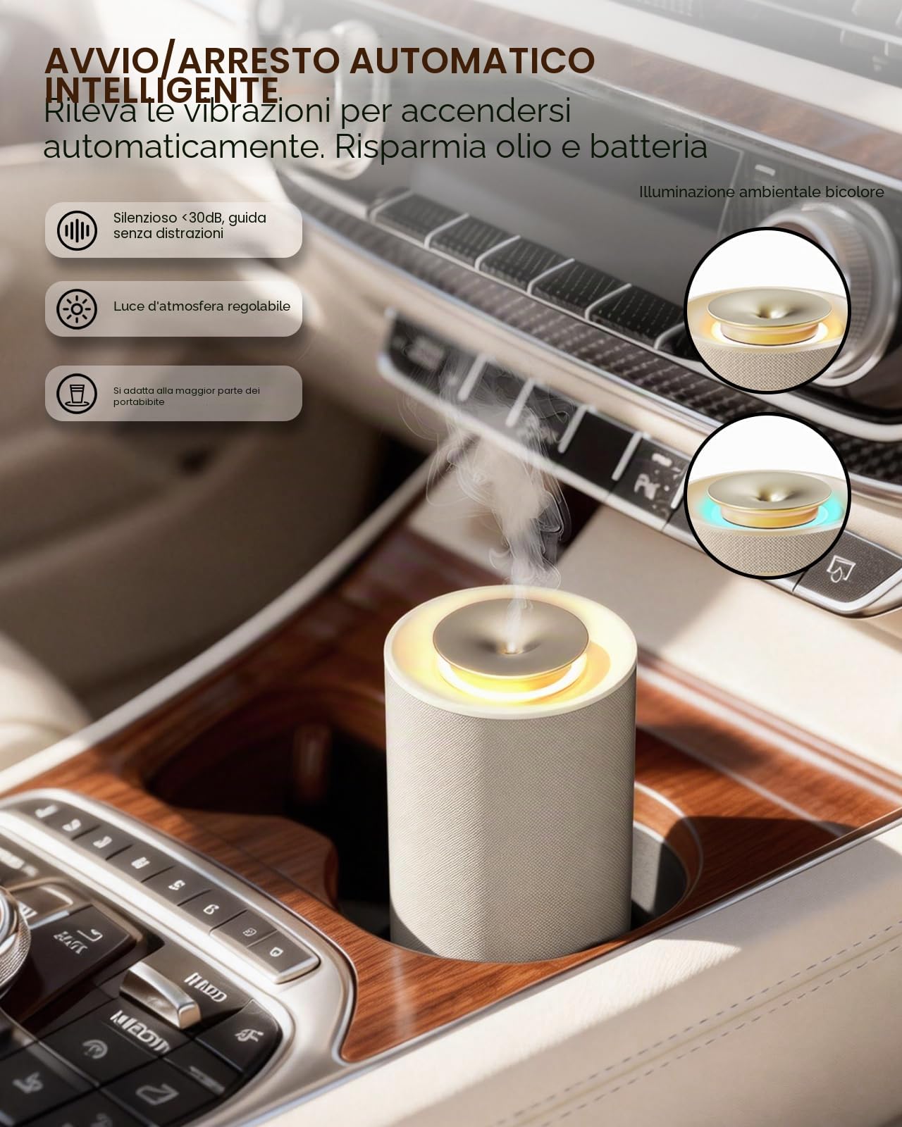Diffusore di Oli Essenziali Senza Acqua – Nebulizzatore Aromaterapia Puro a Freddo Ricaricabile per Casa. Profumatore Ambiente Wireless con Design in Tessuto Premium e Batteria a Lunga Durata - Beige