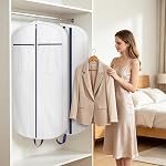 Univivi Premium Cotton Canvas Garment Bags for Travel,43'' Natural Breathable Travel Suit Bag with Pockets, Handles, Heavy Duty Garment Bag for Hanging Clothes Storage, White
