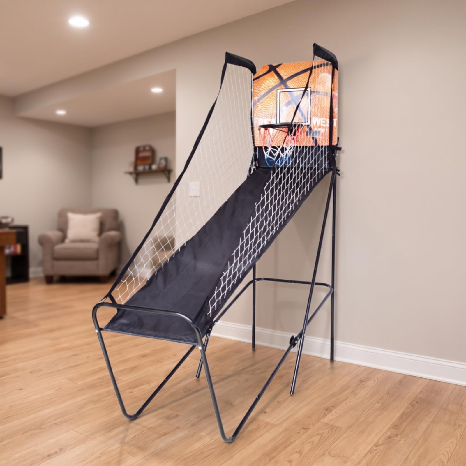 Generic Canestro da Interno Canestro Basket Tabellone Pannello Rete Elettronico con Struttura Robusta E Pannello MDF con Nera Inclinata Adatto per Allenamento Gioco in Casa Relax