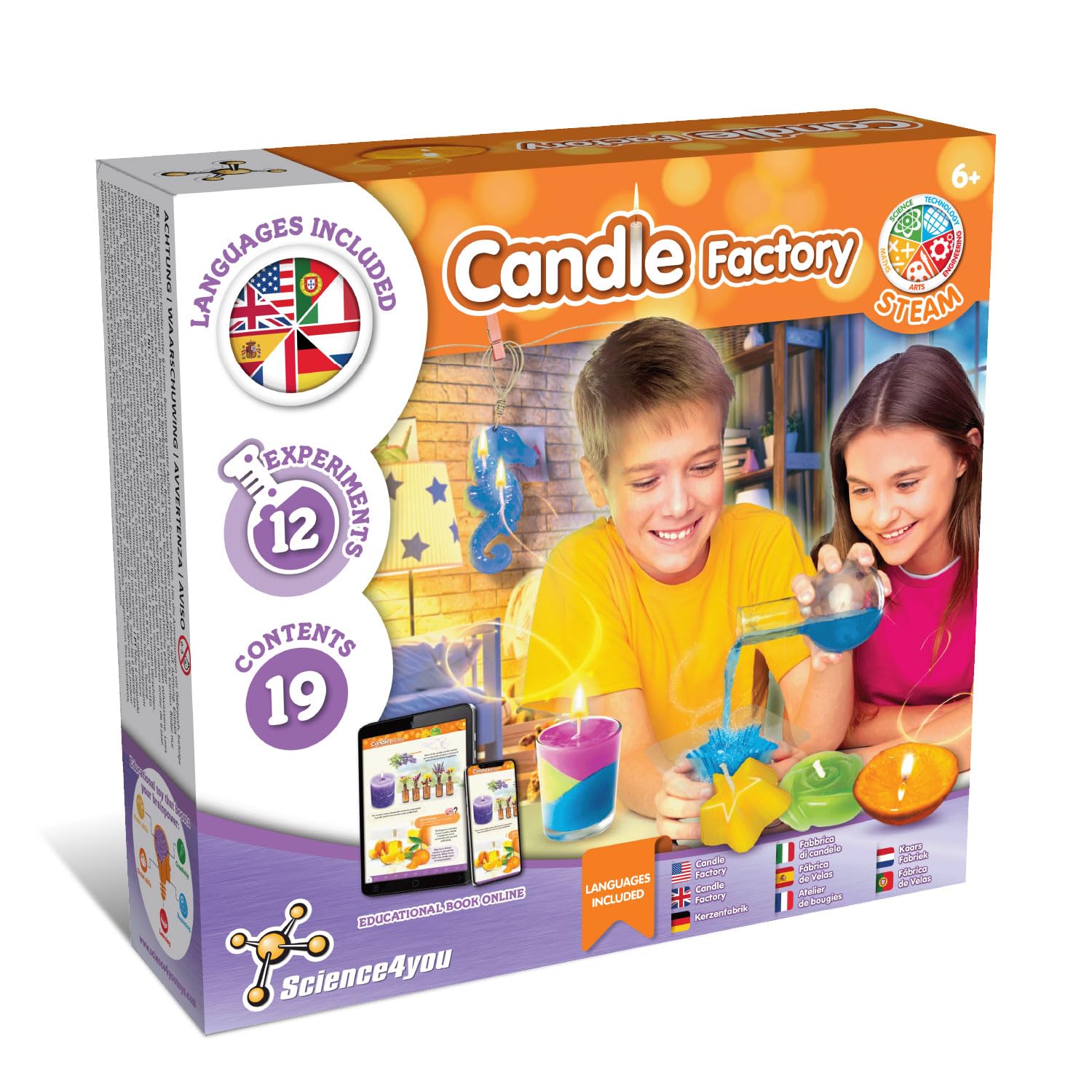 Science4you Candle Factory Kit for Kids - Make Your Own Candles with this unique Making Kit for Children with 12 Science Experiments for Kids – Original Gift for Boys & Girls Age 6 7 8 9 10+