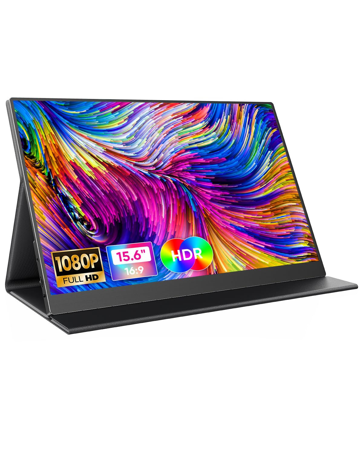 CJkao Portable Monitor 15 6 FHD 1080P USB-C HDMI Display Ultra-Slim IPS Screen w Smart Cover Dual Speakers