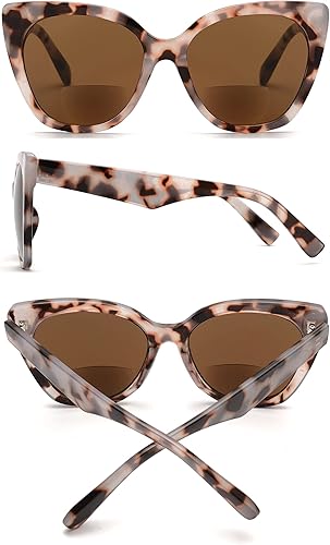 Miniatura 10 de JM Lentes de lectura bifocales clásicos de gran tamaño, estilo ojo de gato, lentes de sol para mujer, color negro +3.5