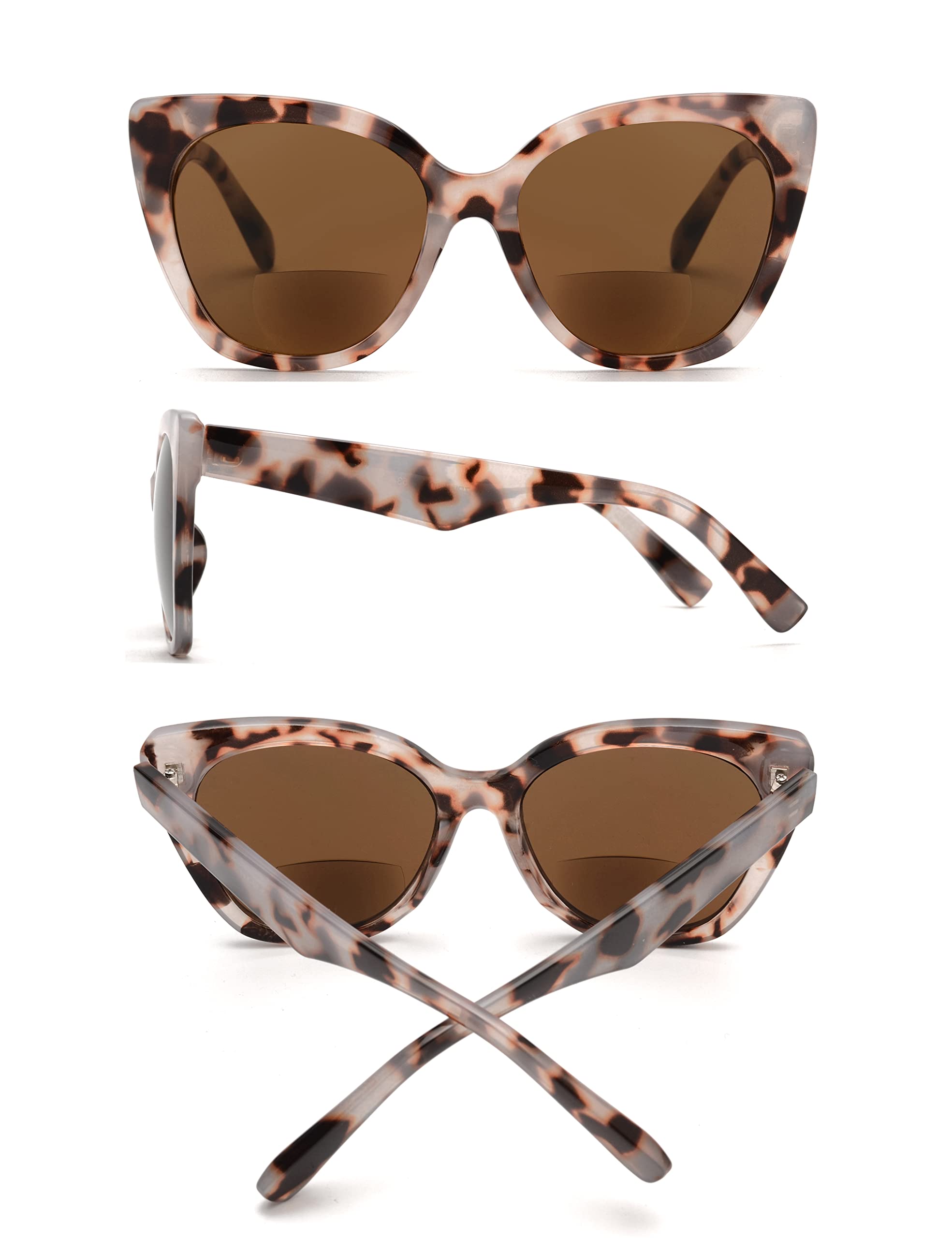 JM Classic Bifocal Reading Glasses Oversized Cateye Stylish Sunglasses Readers for Women Tortoise+2.25 - Image 3