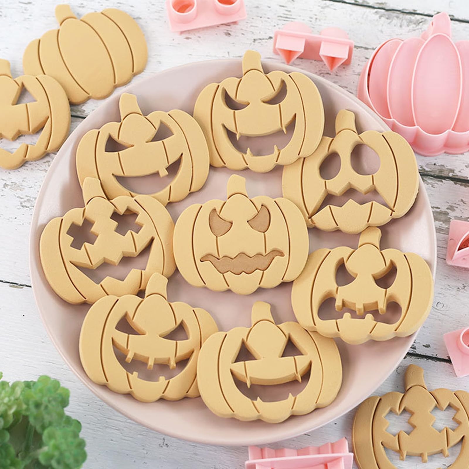 9 PCs Pumpkin Cookie Cutter Set Halloween Biscuit Cutters Plastic Cookie Cutters Cartoon Fun Biscuit Moulds for Party Supplies Decorations Baking - Image 2
