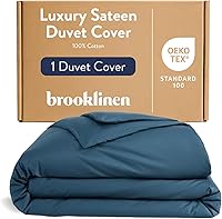Vista 1 de Brooklinen Funda de edredón de satén de lujo, 100% algodón, tamaño individual/individual XL, color azul abismo con lazos en las esquinas extralargos
