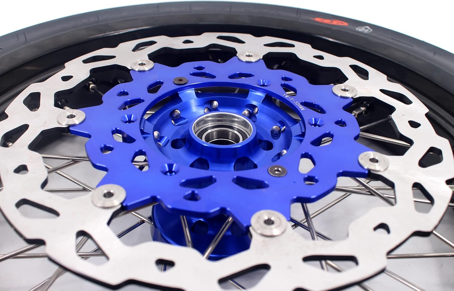 KKE 3.5 * 17 & 4.25 * 17'' Supermoto Dirt Bike Stunt Wheels Rims Tire Set Compatible with YAMAHA YZ250F/450F 2003-2026 YZ125/250 1999-2026 Blue Hub