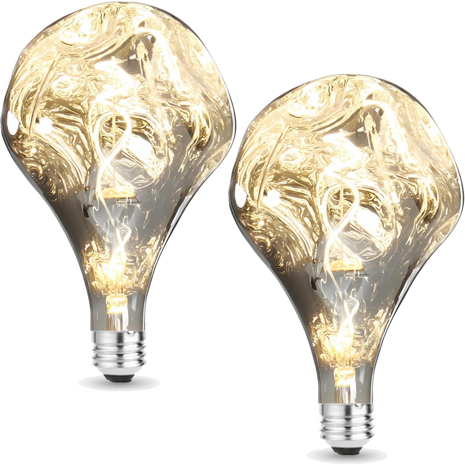 Vanpus LED Bulb 5W 3000K E27 Handcrafted Silver-Plated Bulb Shell, CRI > 90, UV-Free, Flicker-Free, 20,000-Hour Ultra-Long Lifespan, Decorative LED Light for Personalized Style, 2-Pack