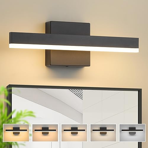 Miniatura 1 de Lámpara de tocador de baño negra de 15.75 pulgadas, 12 W regulable 5CCT LED moderna lámpara de baño sobre espejo - Certificado ETL