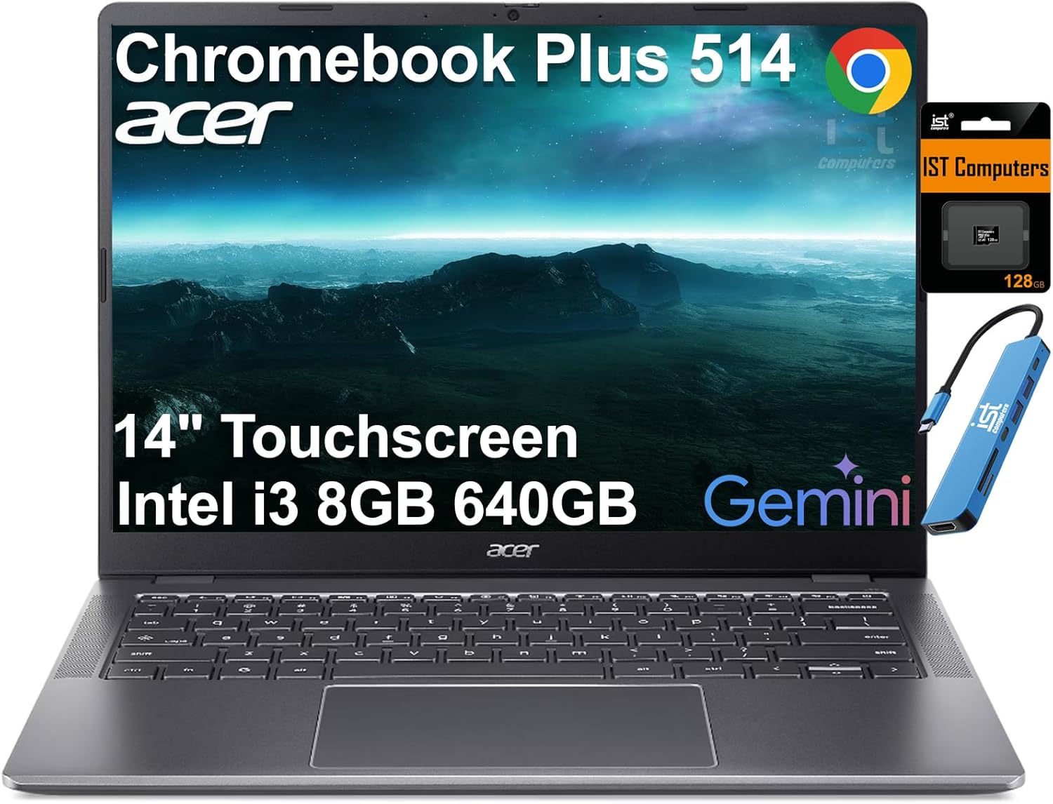 Acer Chromebook Plus 514 Laptop (14″ FHD+ Touchscreen, Intel 8-Core i3-N355, 8GB…