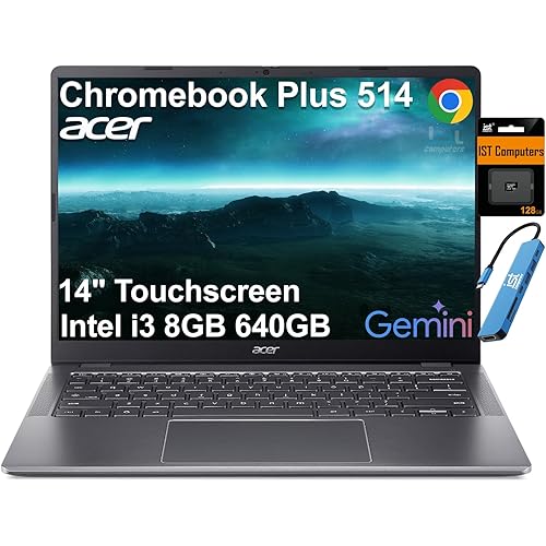 Acer Chromebook Plus 514 Laptop (14" FHD+ Touchscreen, Intel 8-Core i3-N355, 8GB RAM, 640GB Storage, 2TB Cloud Storage) for Business and Student, 1080p Webcam, Backlit KB, Wi-Fi 6E, Chrome OS