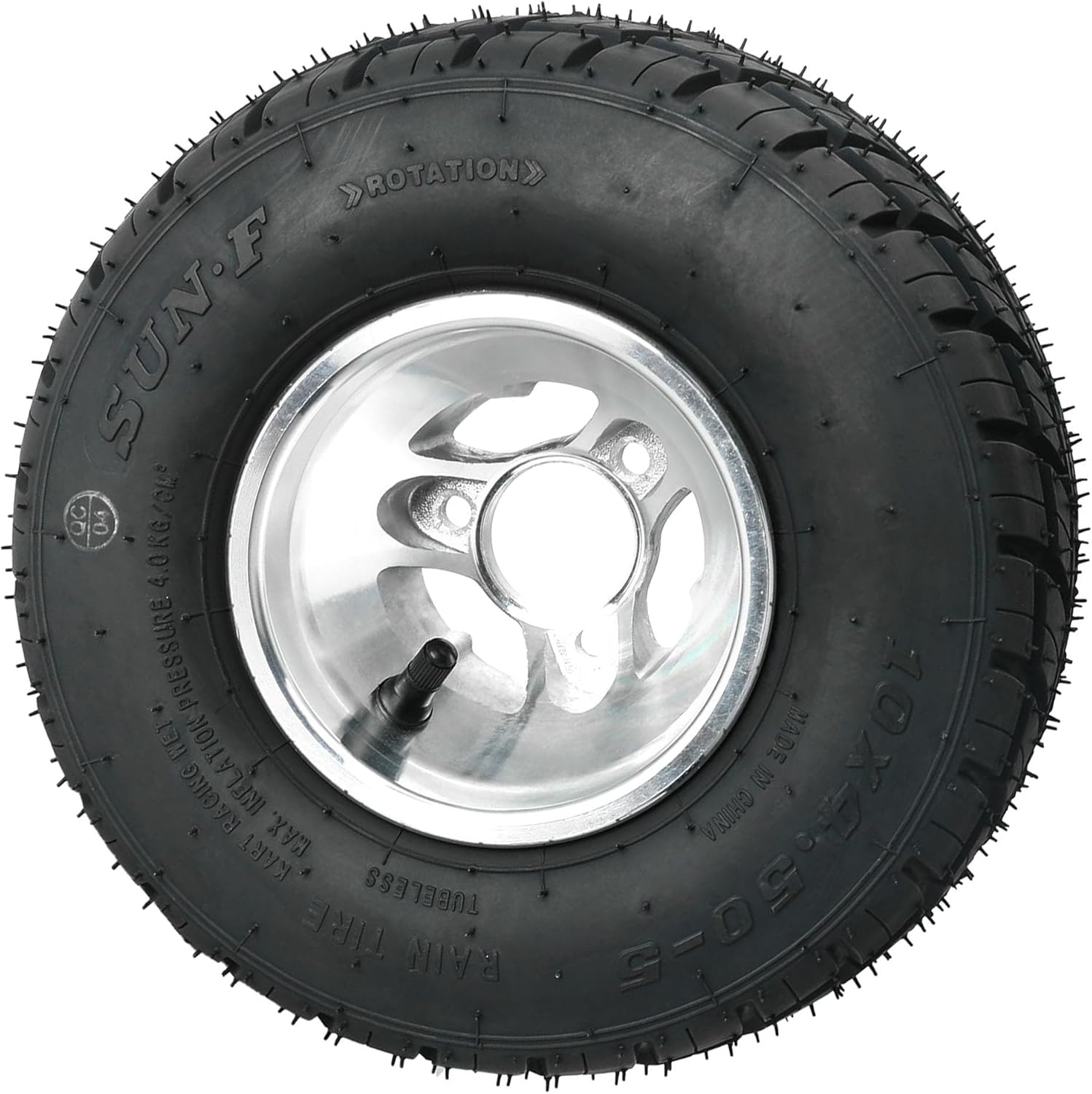 10x4.50-5 Go Kart Tire & Rim (1 Pack) – 5" ATV Rain Tire with 3-Stud 4Ply Tubeless, Perfect for Go Karts, ATVs, UTVs, Lawn Mowers, Drift Trikes & More