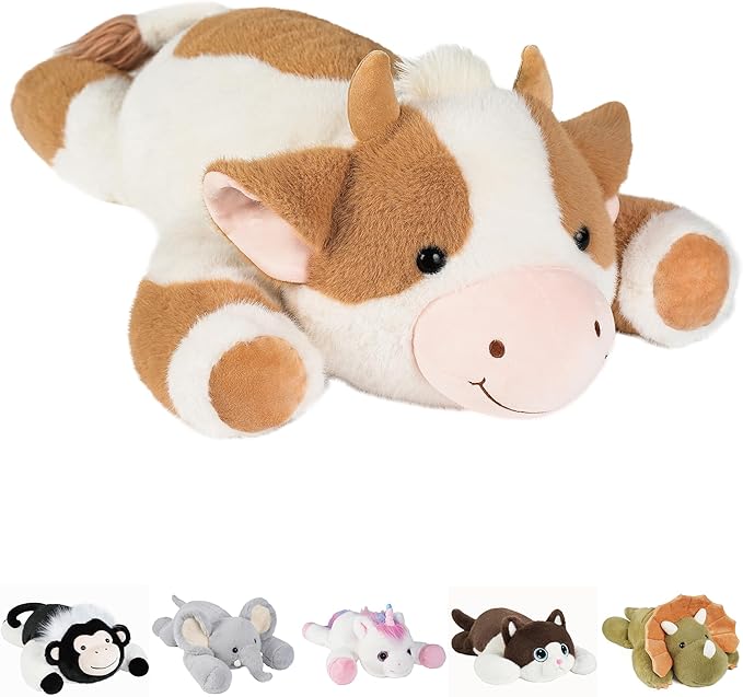 Weighted Stuffed Animals Cow - 20.5" Cute Toy Pillow Plushie Gifts for Kids Boys Girls & Adults, 3 lbs Ultra-Soft Washable Plush Pillowfort