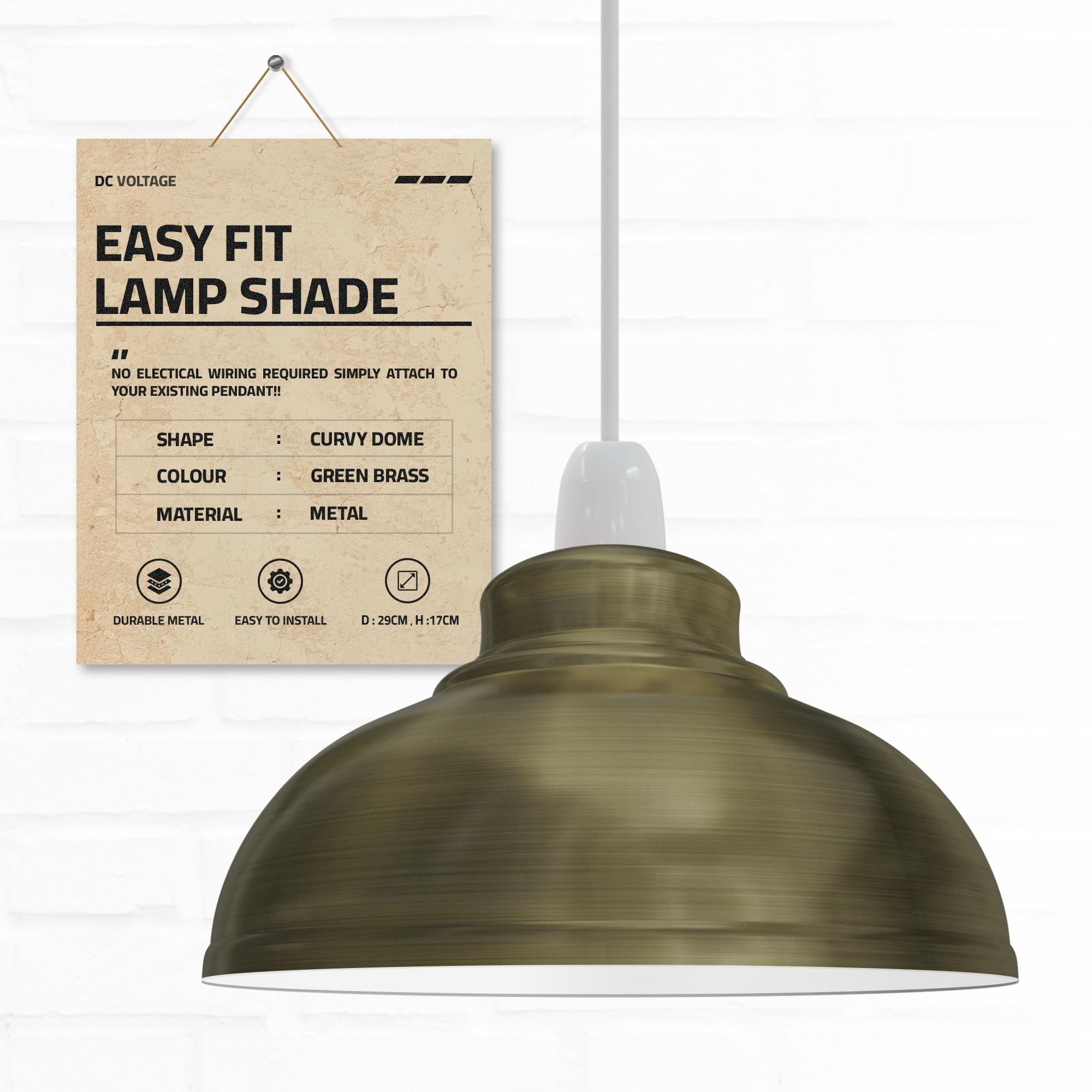 Ceiling Light Shade,11.41'' Metal Lampshades for Ceiling Lights, Modern Easy Fit Pendant Lamp Shades for Replacement Lamps, Living Room, Bedroom, Kitchen, Hallway, Home Décor (Green Brass) — image 1