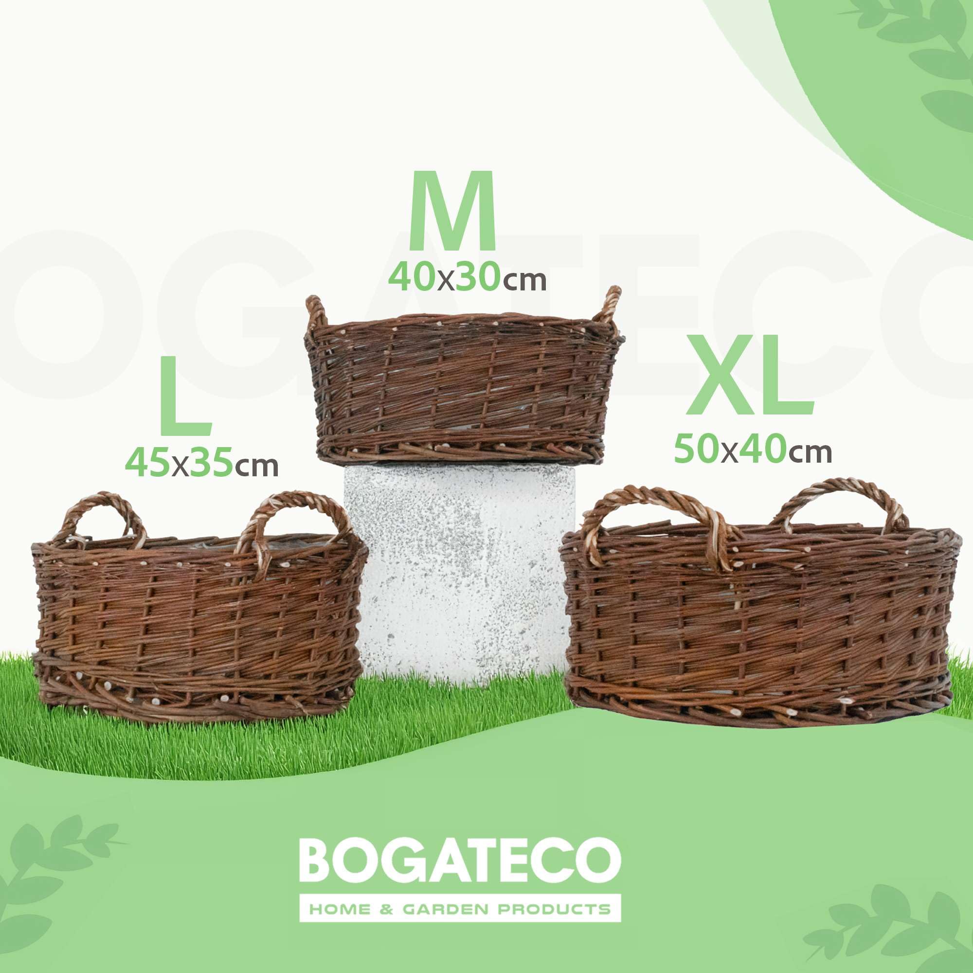 BOGATECO Macetero de mimbre, hecho a mano, de mimbre, cesta ovalada