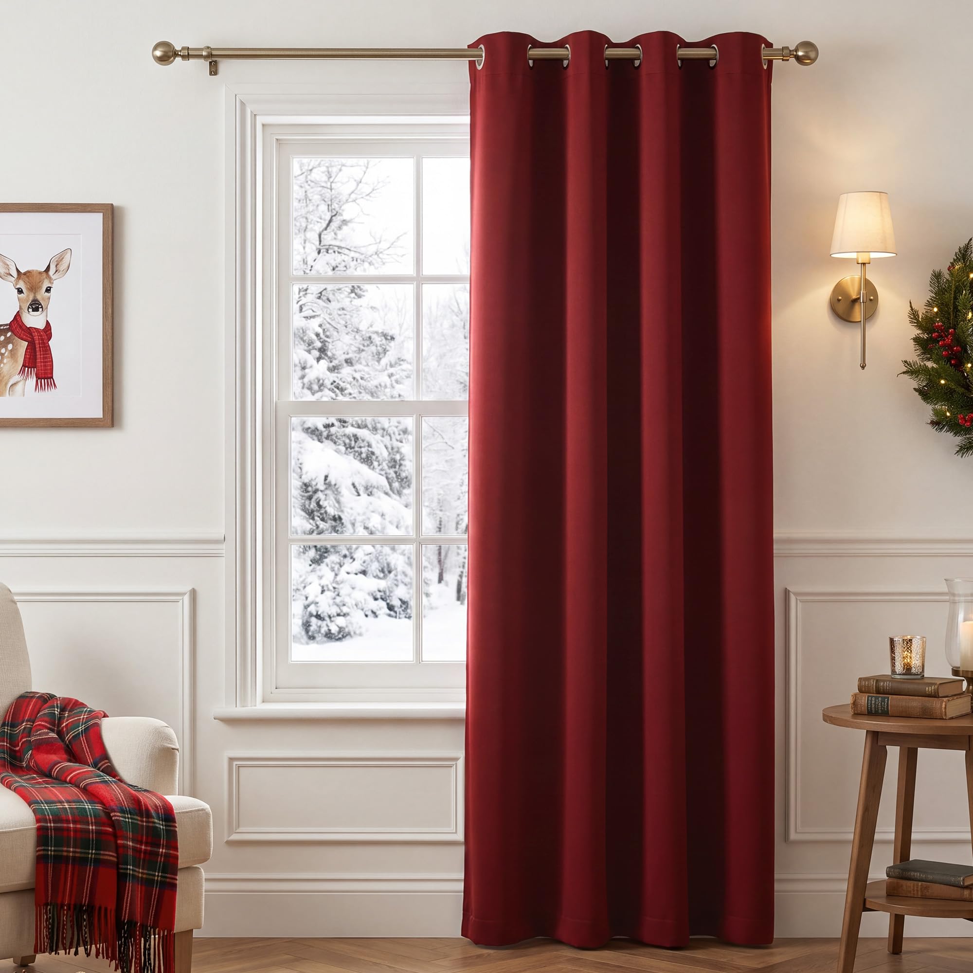 PONY DANCE Thermal Blackout Door Curtain, Christmas Red, W52 x L90 Inch