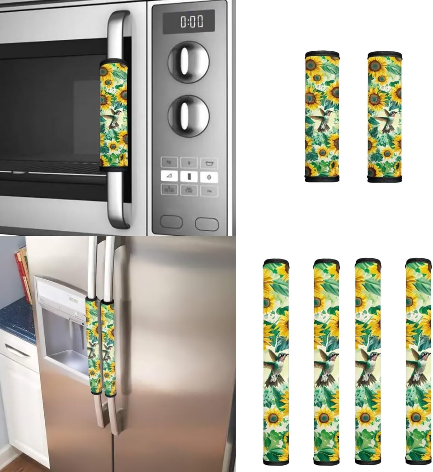Refrigerator Handle Covers Sunflower Hummingbird Protective Refrigerator Door Handle Gloves Washable Cloth for Handle Covers for Refrigerator and Oven Grill Insulation