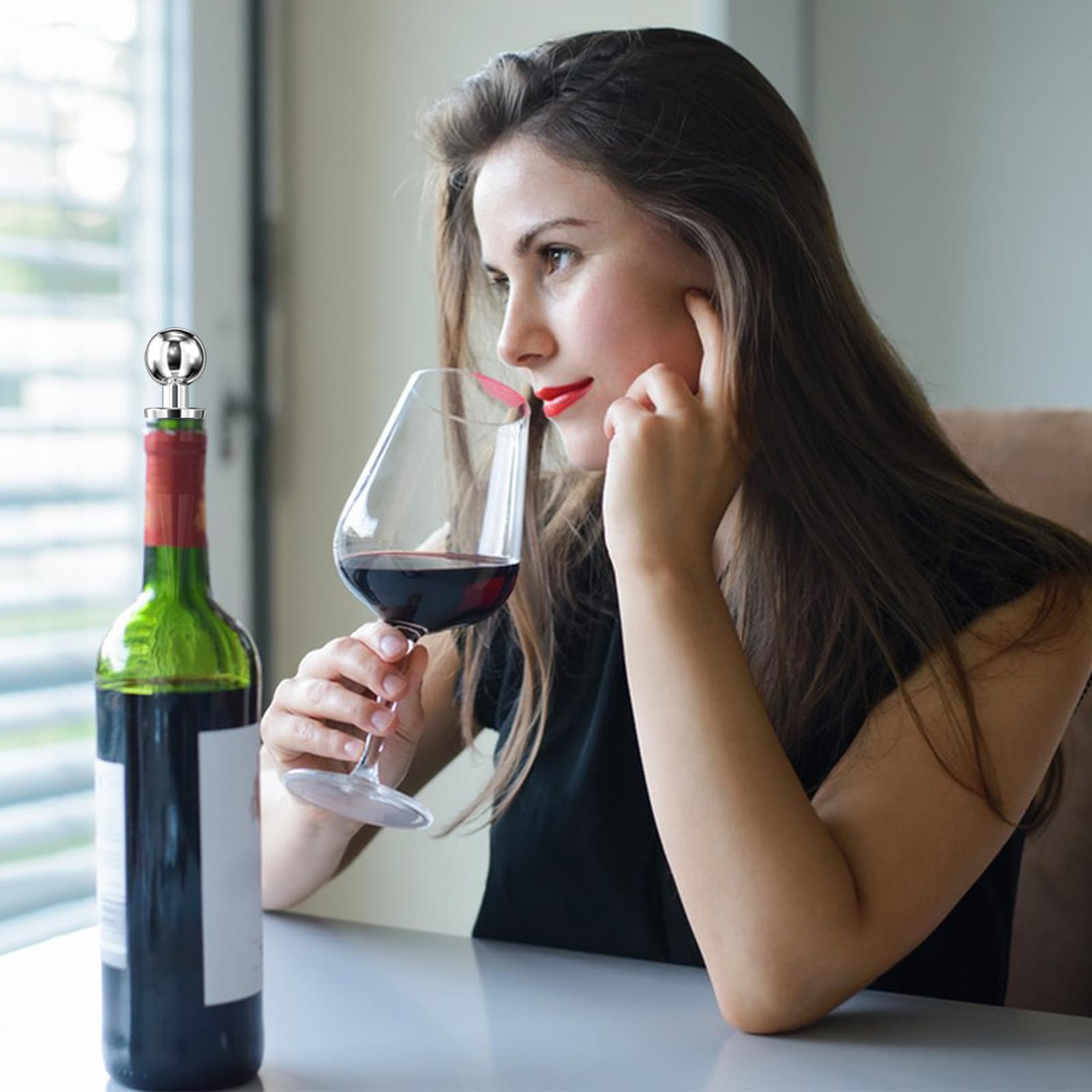 Lectorias Lot de 6 Bouchon Bouteille Vin, Bouchons en Caoutchouc Accessoire pour Vin Réutilisables Fermeture Hermétique pour Vin,Liqueur,Boissons, Cocktails,Huile,pour Fête de Bar de Noël (Argenté