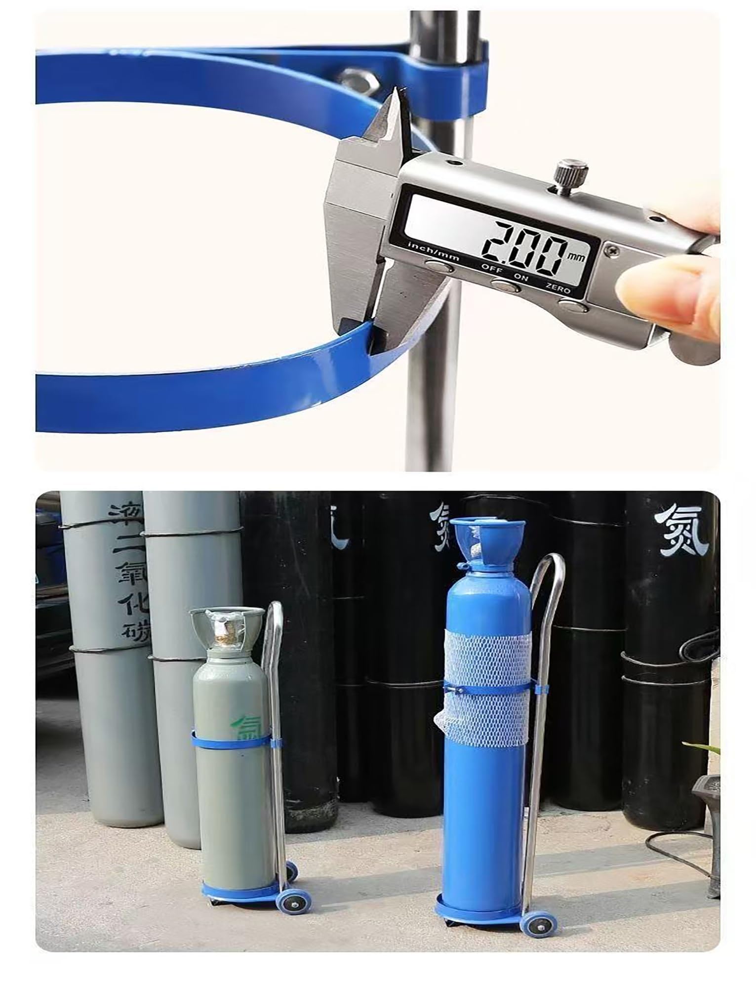 Sauerstoffflaschenhalter-Gestellständerwagen, mobiler Sauerstoffträger mit Rädern for Garagen, Labor, Krankenhaus, 6" Durchmesser Gasflaschenwagen, Länge 95 cm