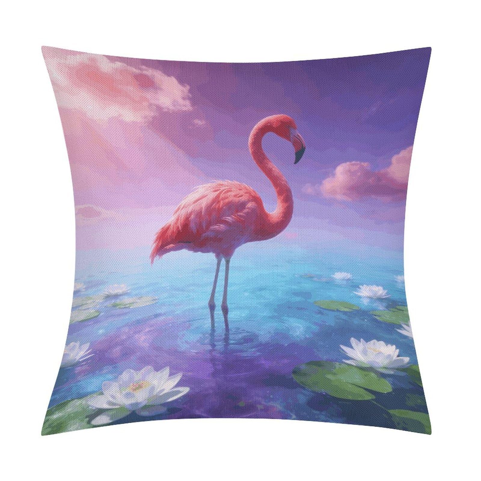 LZQPOEAS Flamingo Throw Pillow Covers, Waterproof Faux Linen Pillow Cases with Invisible Zipper, Decorative Square Cushion Covers for Sofa Couch Living Room Bedroom 18x18 Inch