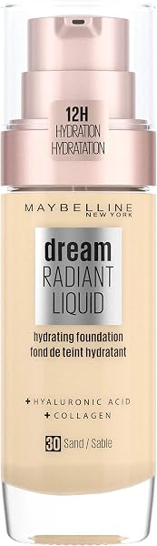 Maybelline Foundation, Dream Radiant Liquid Hydrating Foundation with Hyaluronic Acid and Collagen - Lightweight, Medium Coverage Up to 12 Hour Hydration, 30 Sand - 1