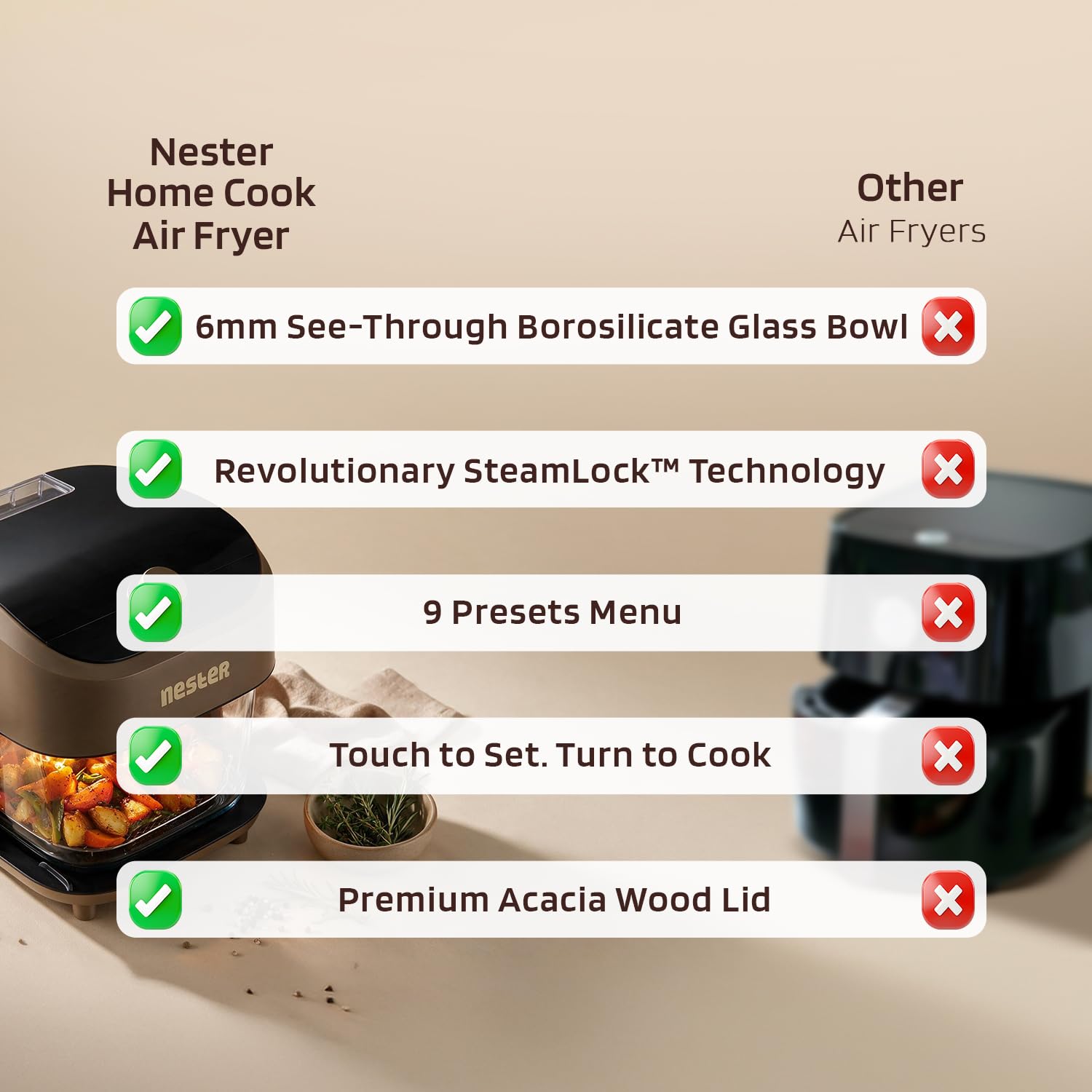 Nester Home Cook Air Fryer - 6.2L, 9 Preset Functions -9