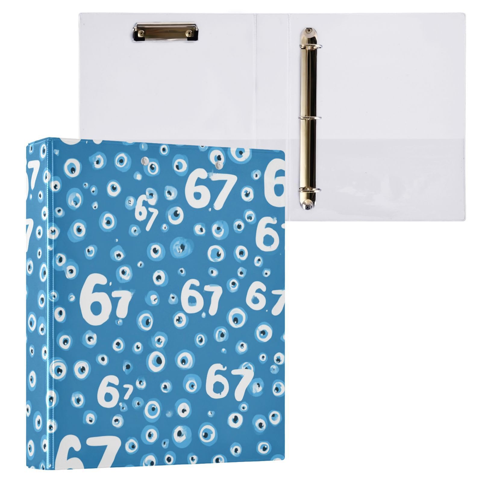 Kcldeci Raccoglitore a 3 anelli con copertina rigida, 67 numeri con occhi malvagi, anelli rotondi da 3,8 cm, con tasche interne, per scuola, ufficio, ricette, raccoglitori, confezione da 2