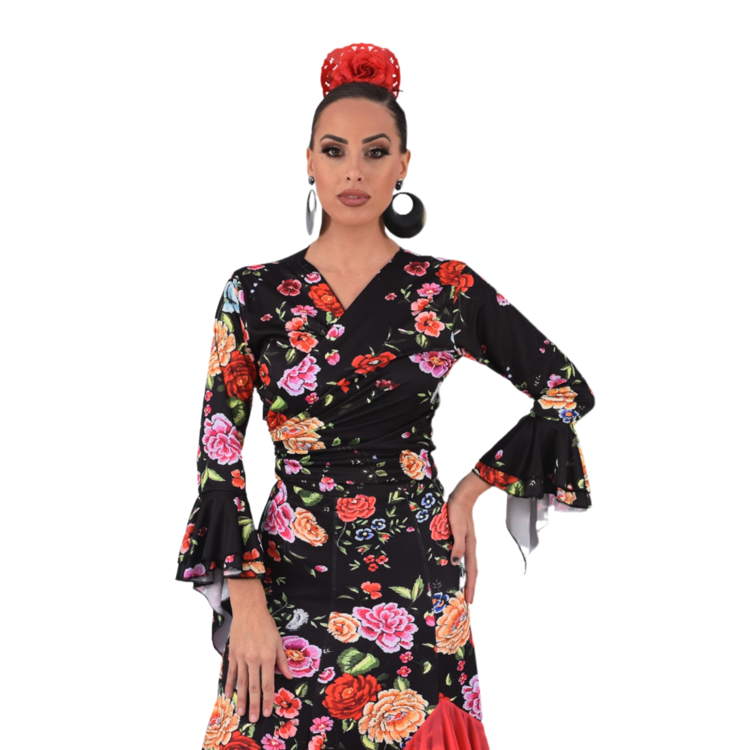 Bolero Torera Top Cruzado Flamenco Tejido elástico Manga Larga con Dos Volantes — view 6