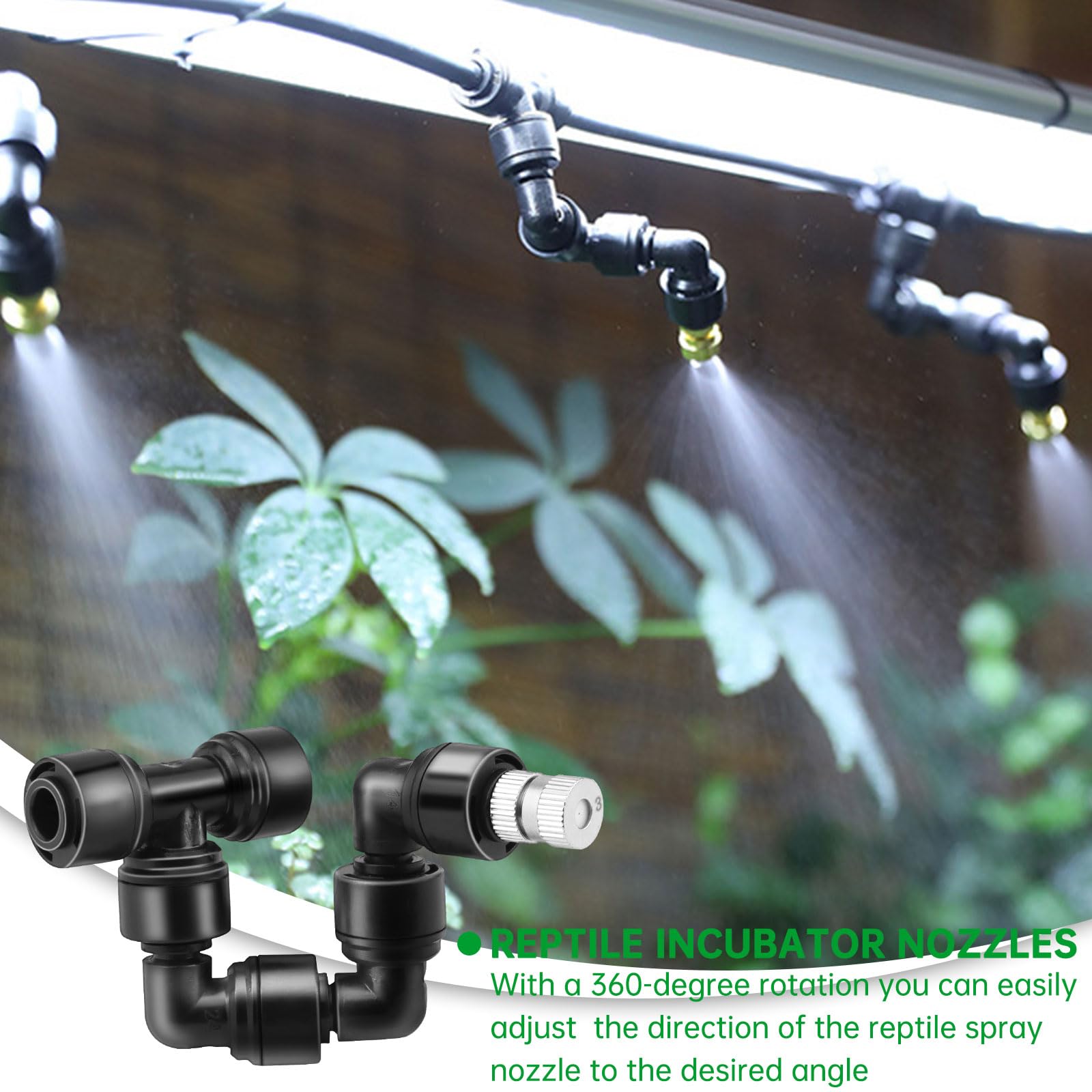 4 ugelli spray + 1 igrometro 2 in 1, ugelli di nebulizzazione per rettili regolabili a 360°, impianto di irrigazione terrario per acquario foresta pluviale (testa singola)
