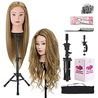 Vista 14 de Cabeza de maniquí de 28 pulgadas con 80 % cabello humano real, cabeza de muñeca para peinado, trenzado, rizado, cabeza de maniquí de cosmetología 60B