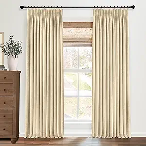 Pinch Pleated Blackout Curtains 144 Inch Long, Linen Blend, 100% Blackout Drapes with 20 Hooks, Ideal for Bedroom and Living Room, 40" W x 144" L (Pack of 2), Dark Linen