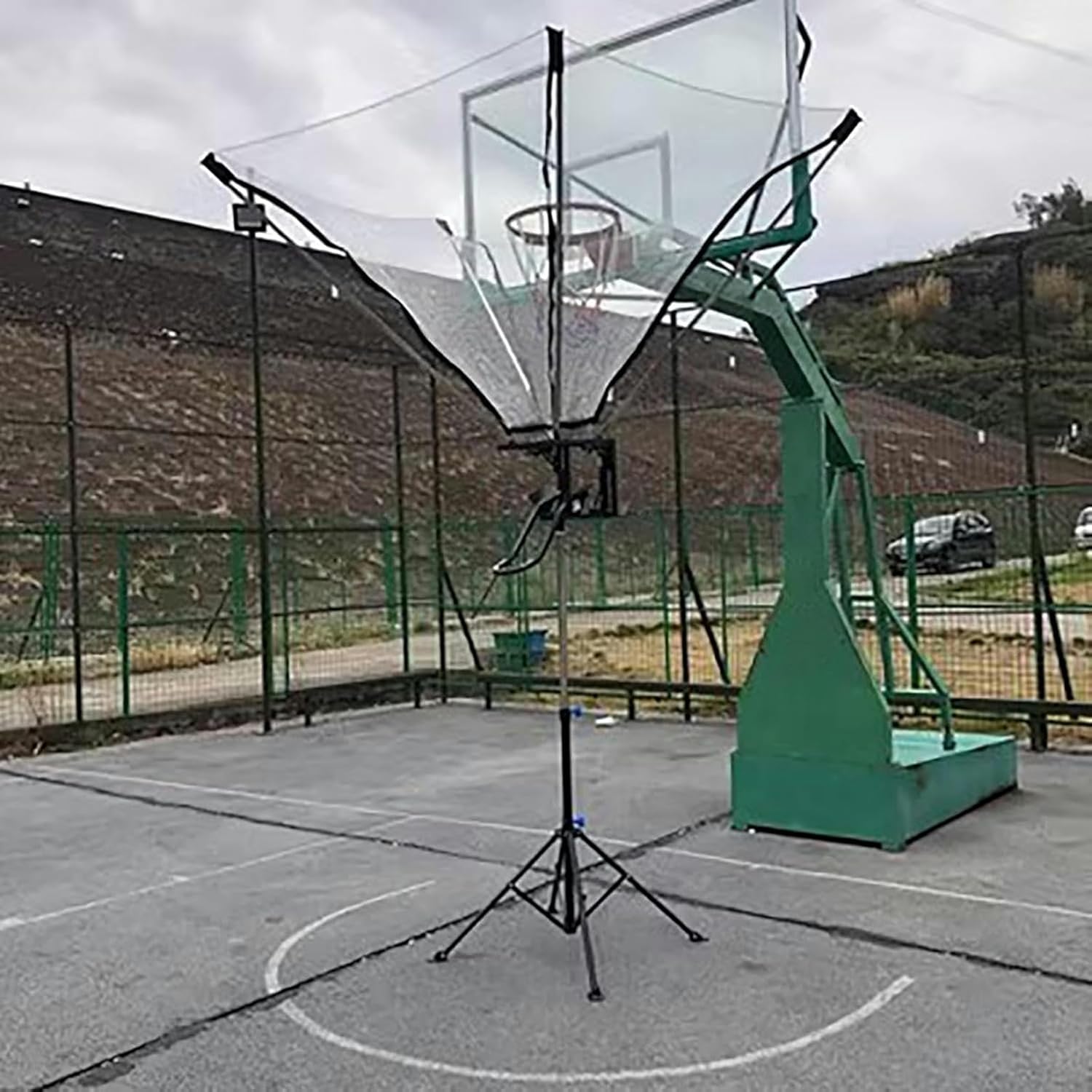 Hanging Basketball Return，Basketball Shot Returner,Basketball Hoop Return Machine, Adjustable Metal Basketball Return System with Support Rod
