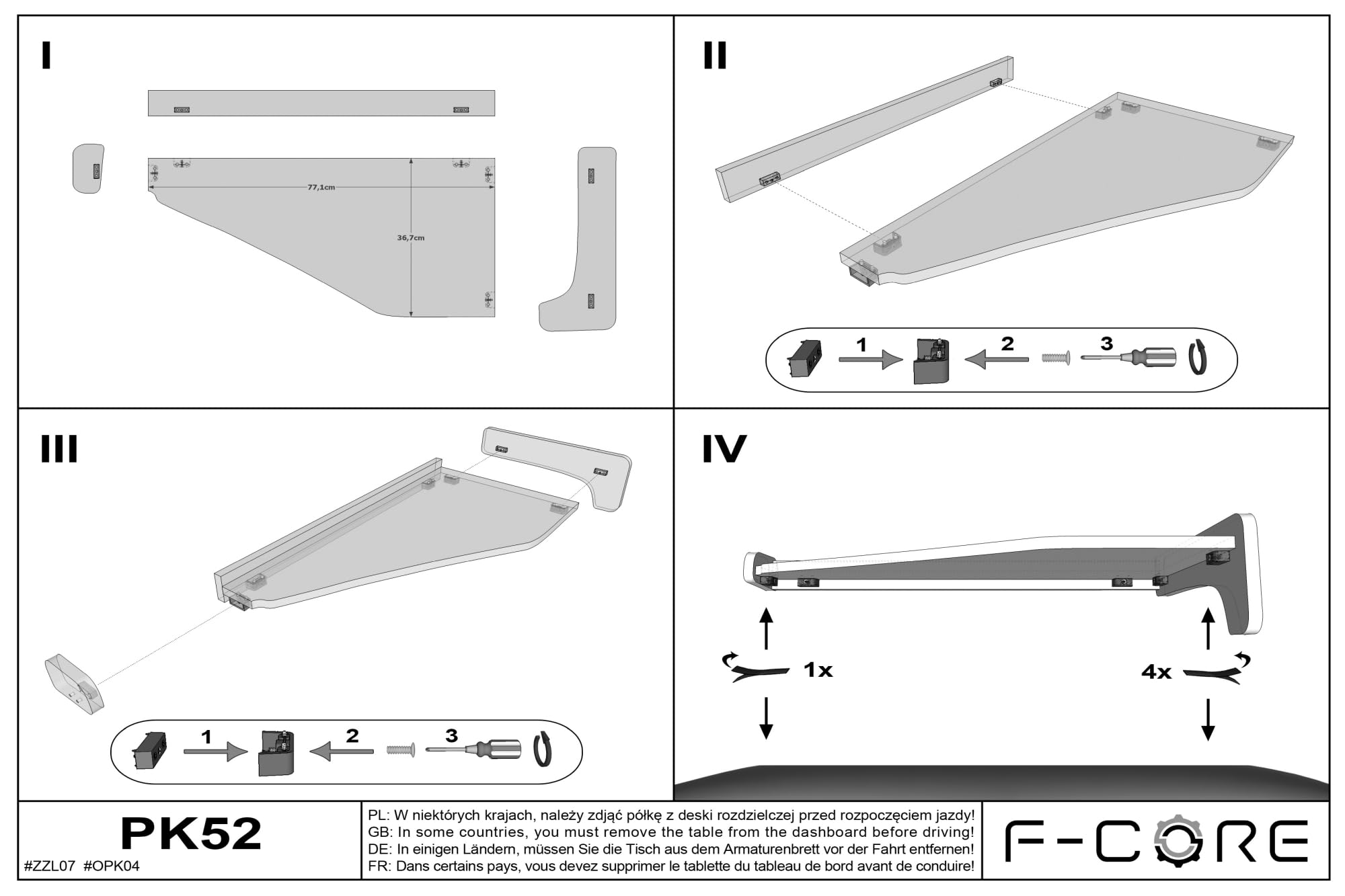 F-CORE Tavolini per cruscotto Camion Compatibile per Mercedes ACTROS MP 4 01.11-12.18 Centrale Blu