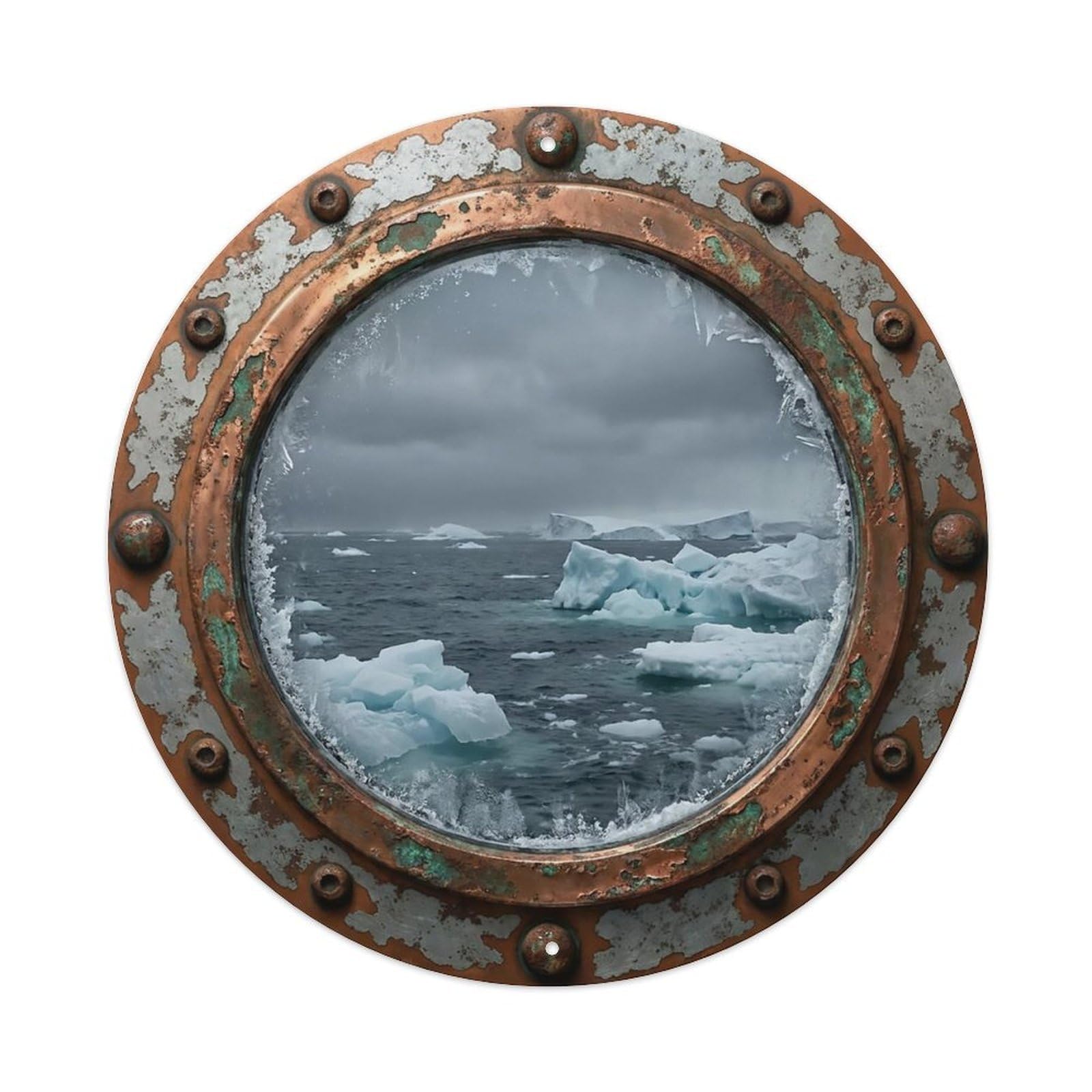 Vintage Porthole Icy Waters Nautical Window View Metal Tin Sign