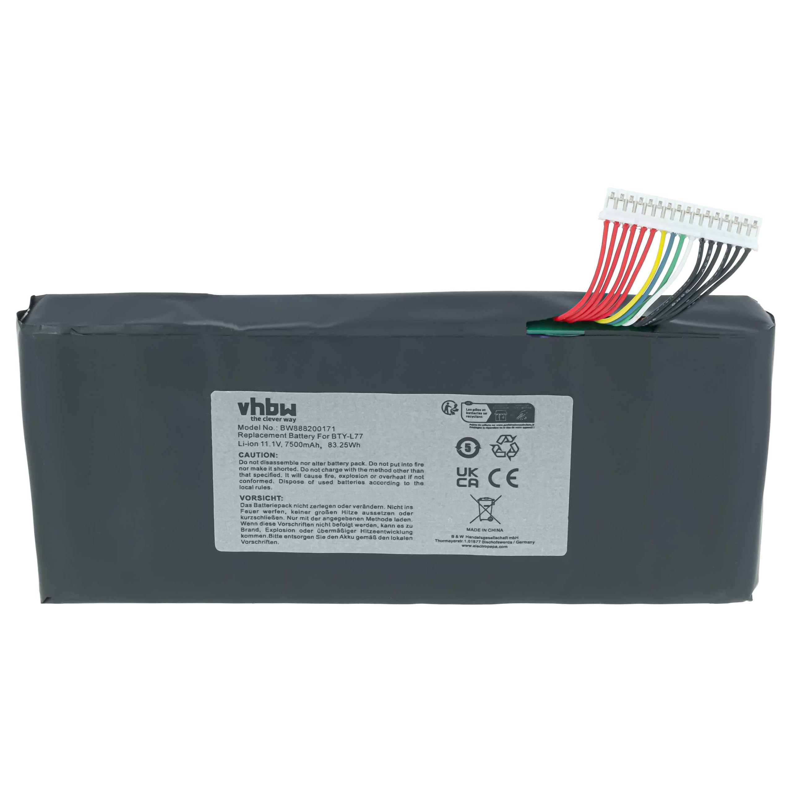vhbw Batería reemplaza MSI BTY-L77, MS-1784 para Notebook (7500 mAh, 11,1 V, Li-Ion)