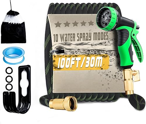 Manguera de jardín no expandible de 50 pies, manguera de agua flexible de alta resistencia, diseño sin torceduras con boquilla rociadora de 10