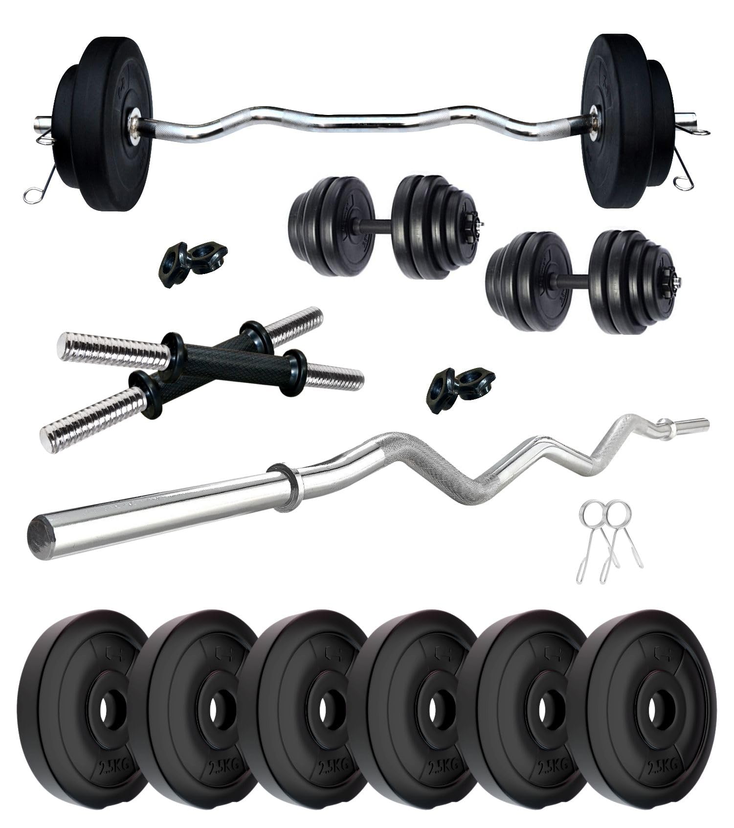 Kore PVC 15 Kg Home Gym Set with One 3 Ft Curl Rod and One Pair Dumbbell Rods, Multicolour