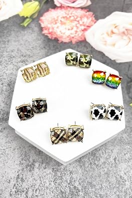 Sparkly Color Glass Post Earrings - Cushion Cut Solid, Square Lever, Round, Semi Precious Glitters Epoxy, For Women