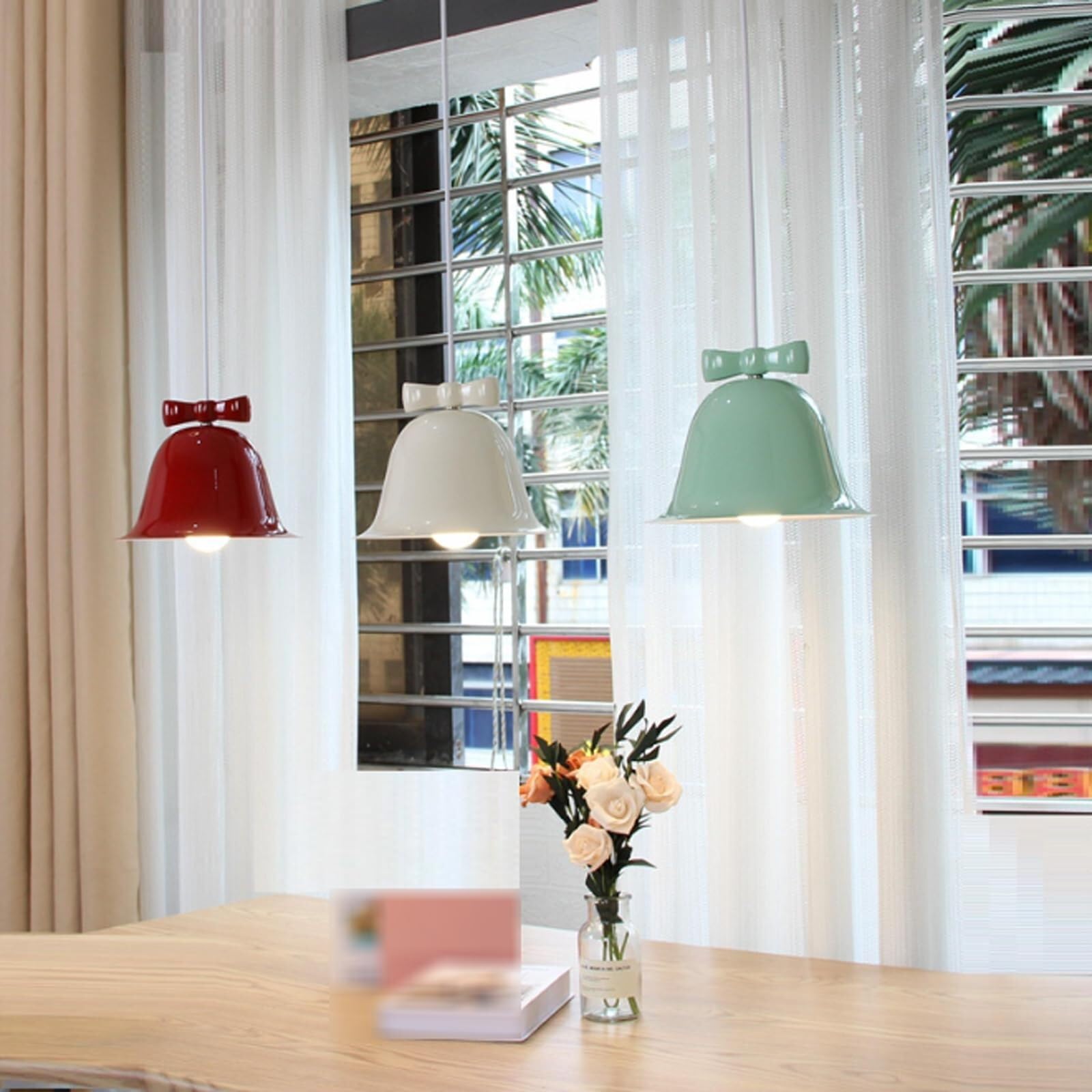 Bell Bow lampa wisząca z metalowym kloszem, urocza lampa wisząca, ciepła