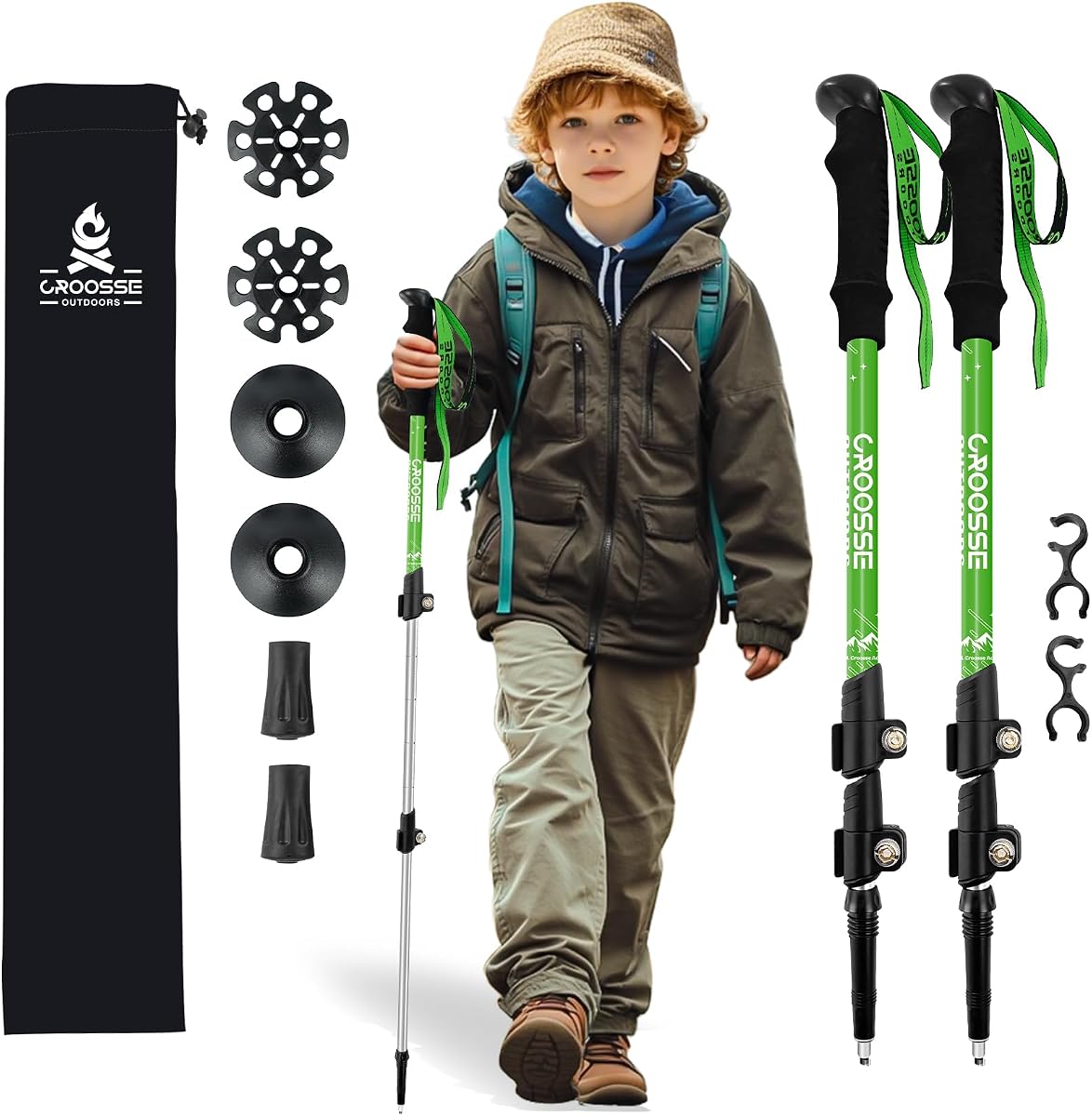 Bastones de senderismo para niños, bastón para niños, aluminio ligero ajustable | Paquete de 2, telescópicos, retráctiles, niños, tamaño juvenil, bastones de trekking para niños, bastones de senderismo para niños, bastones de esquí