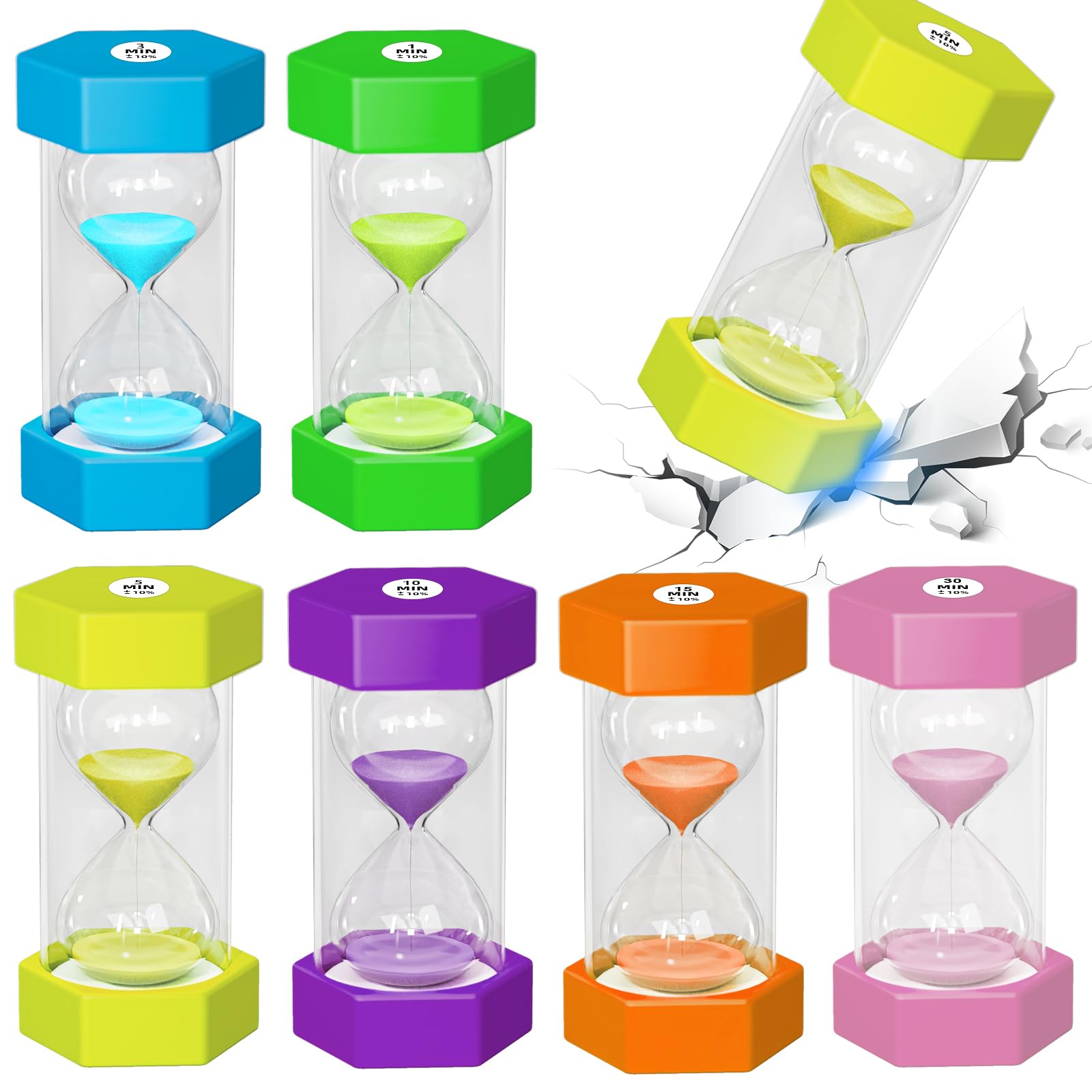 Hourglass Sand Timer, 1/3/5/10/15/30 Minutes Sand Clock Set, Acrylic Colorful Reloj De Arena para, Hour Glass Sand Watch for Classroom, Game, Home, Kitchen, Desk Decoration (Pack of 6)
