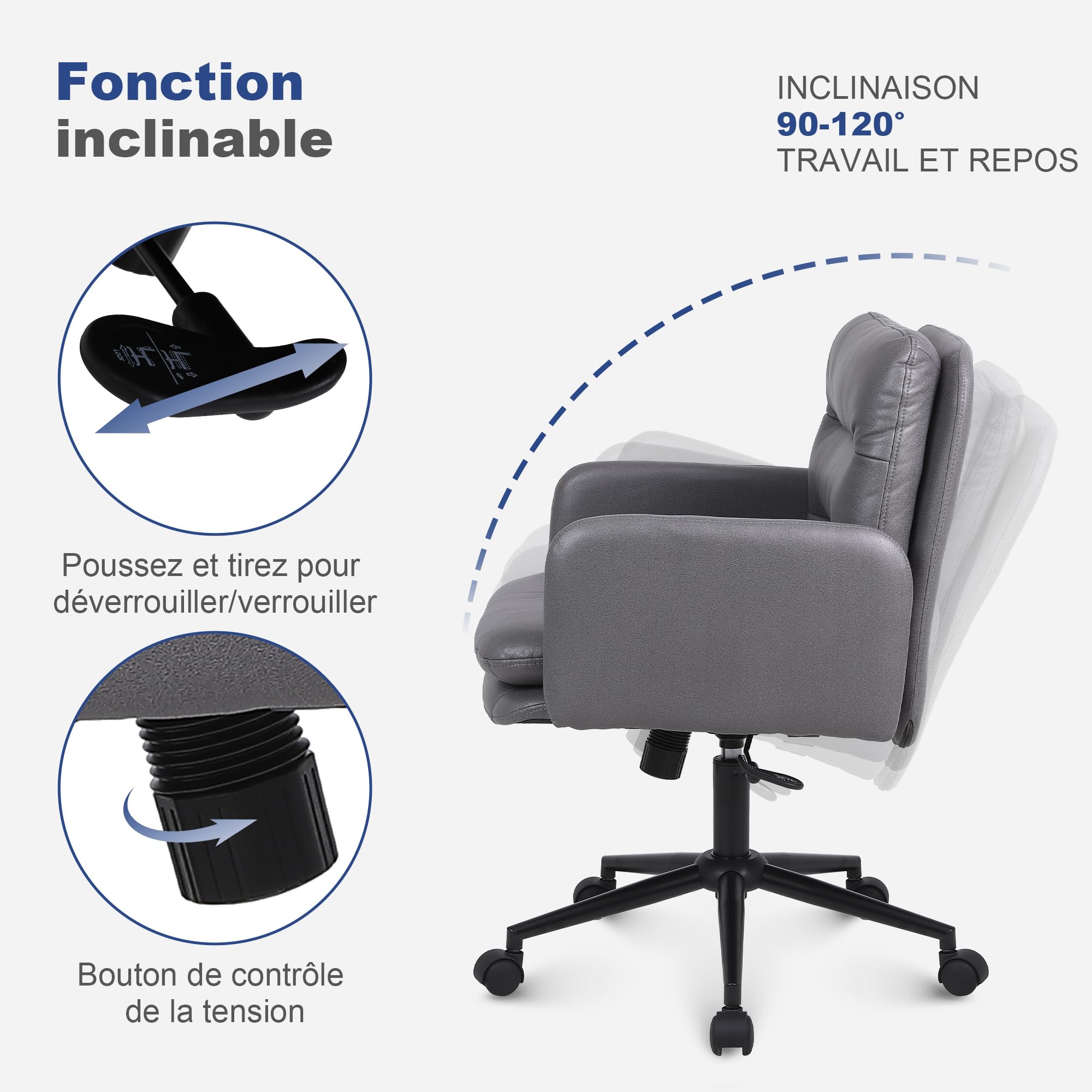 Youhauchair YC-5007DG Chaise de Bureau, Simili Cuir, e#Dark Gray, 61D x 60W x 97H Centimeter