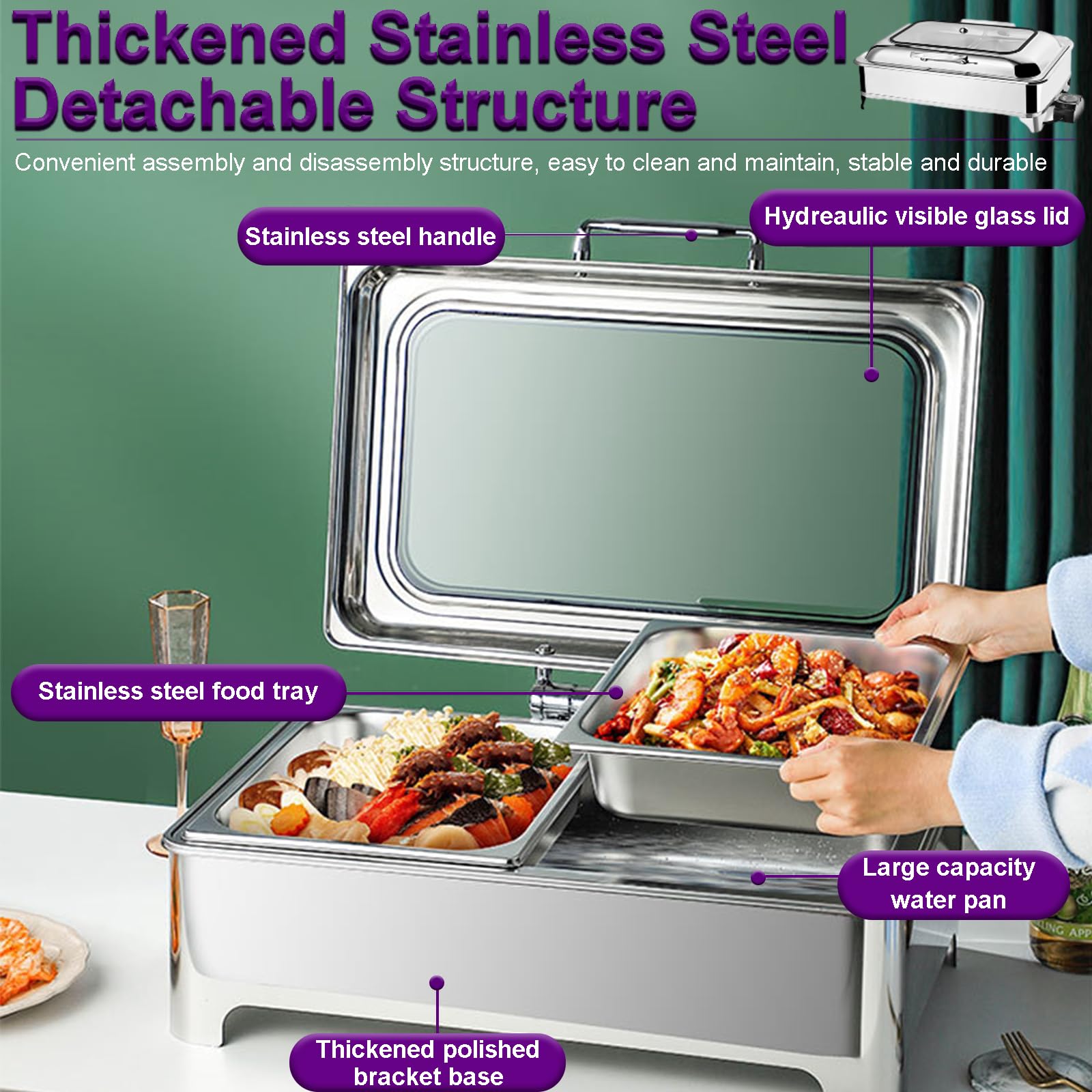 Chafing Dish Eléctrico, 9L Calentador de Comida Electrico para Buffet Temperatura Regulable, Calentador de Buffet in Acero Inoxidable con Tapa Visible(A,1/2 Pan)